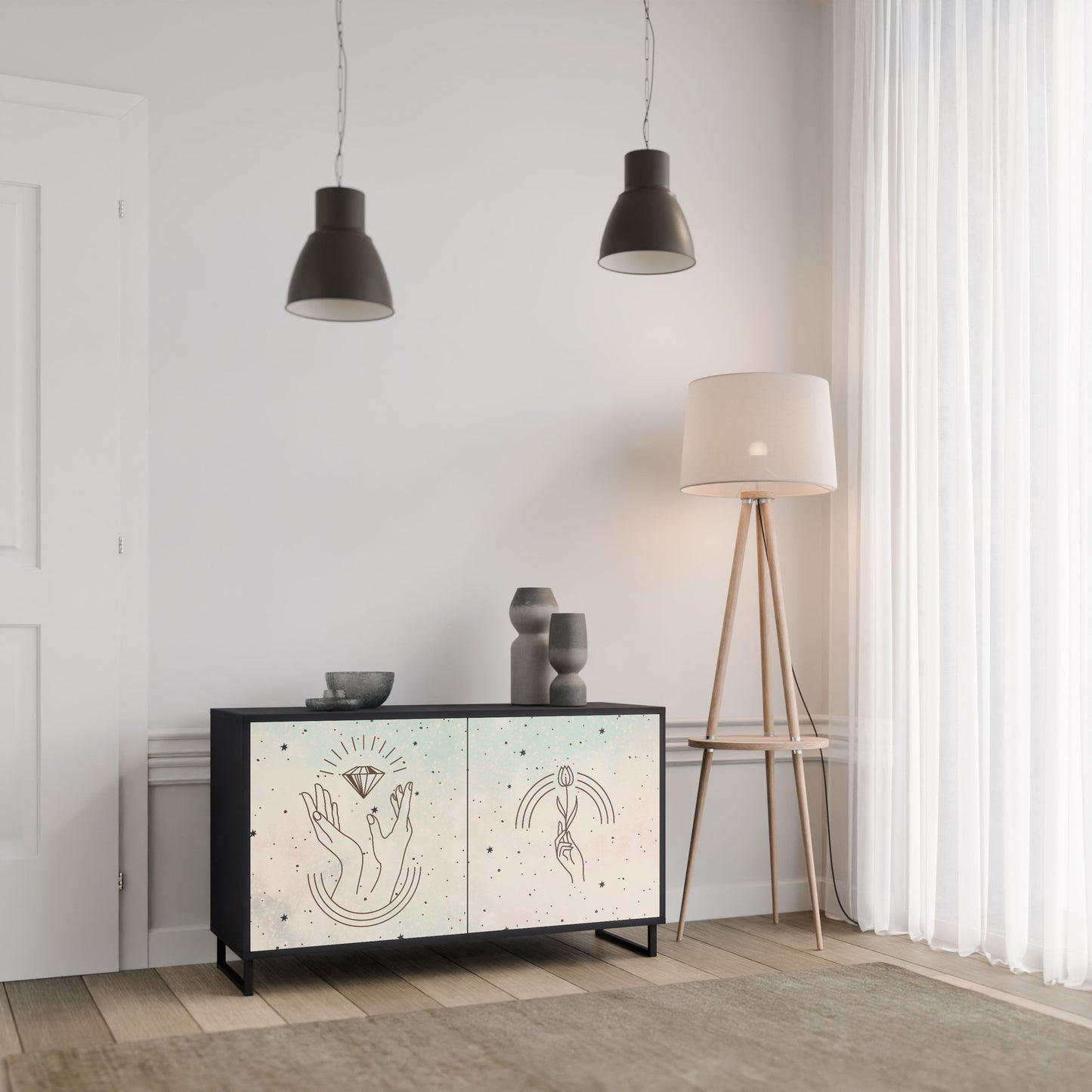Credenza DELICATE BEAUTY a 2 ante in finitura nera