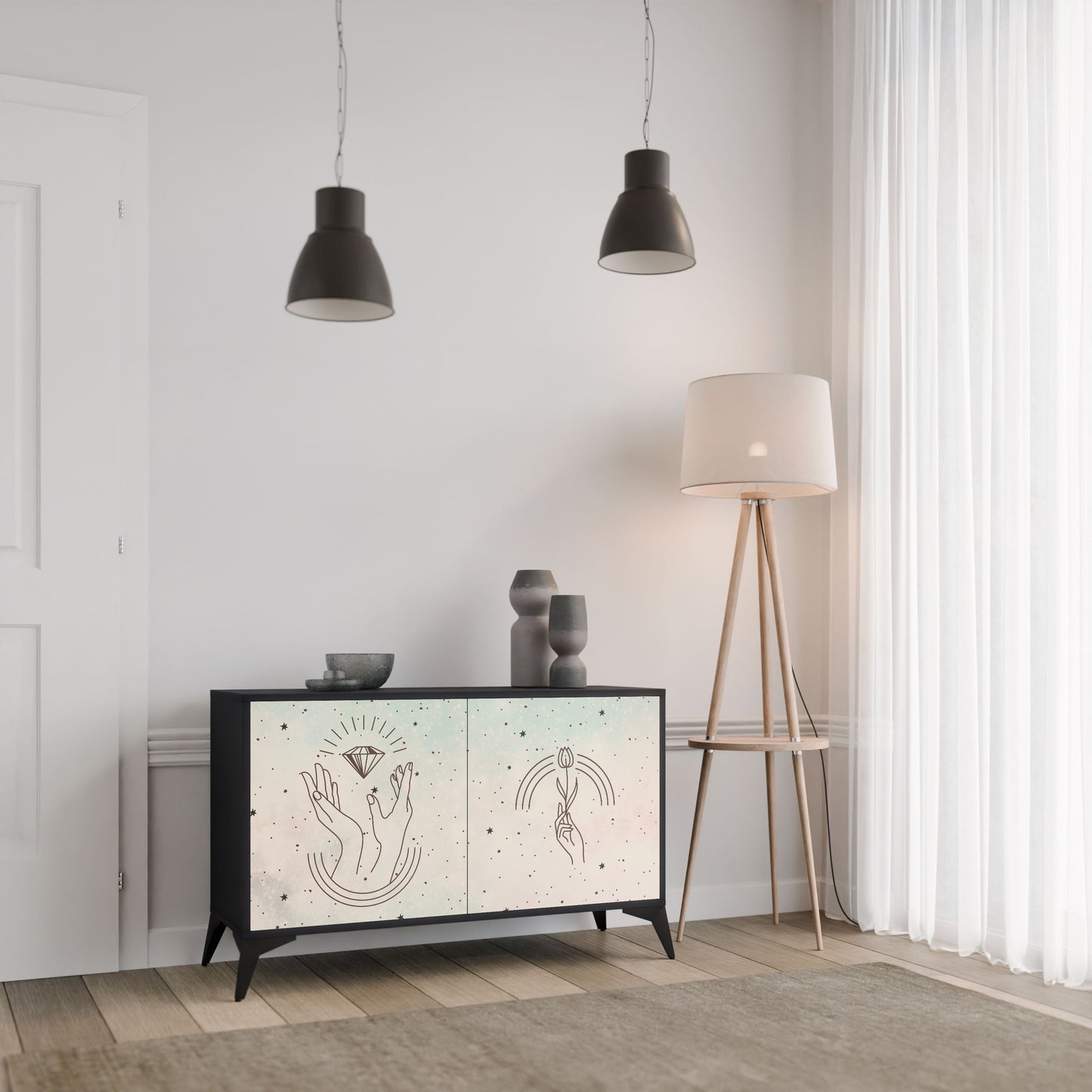 Credenza DELICATE BEAUTY a 2 ante in finitura nera
