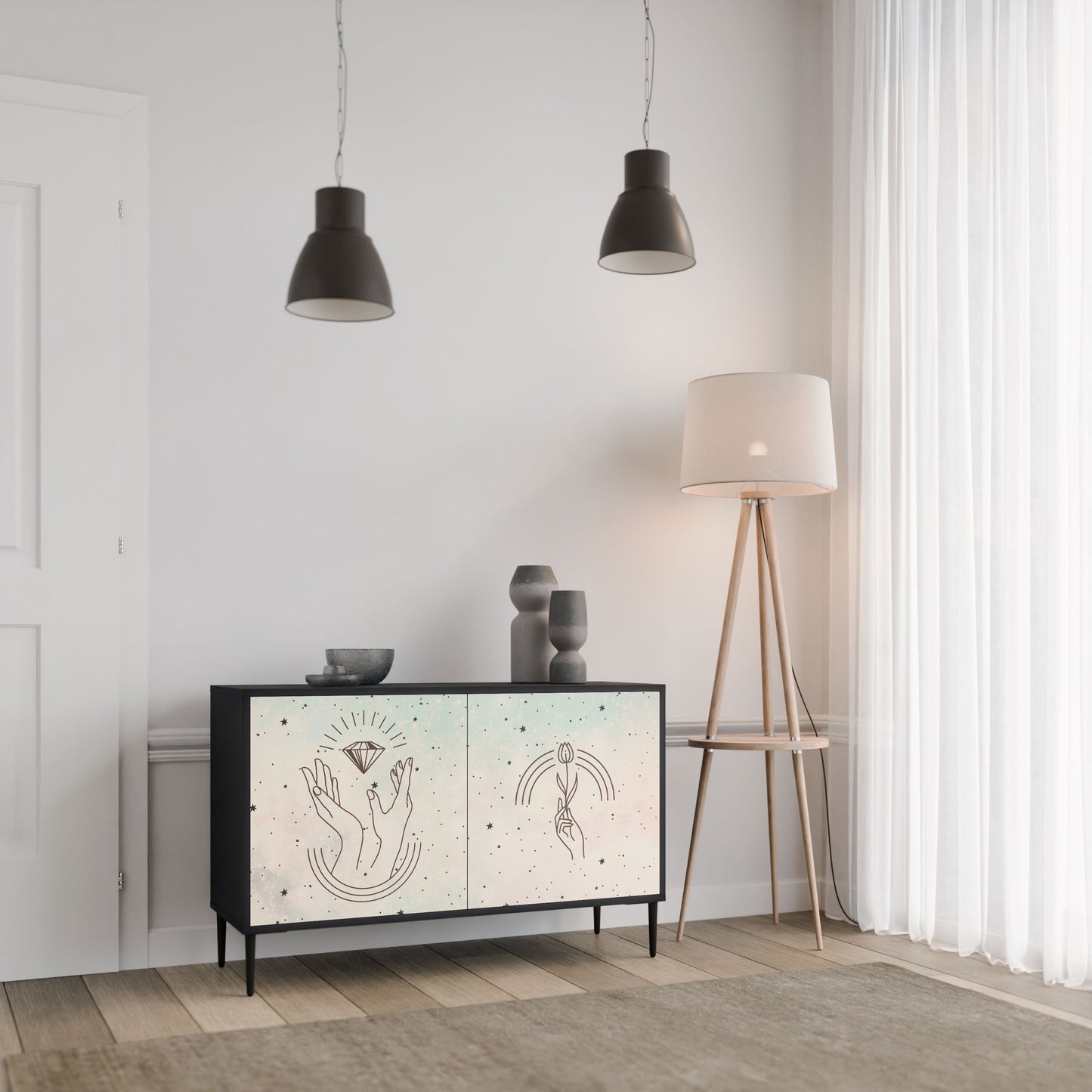 Credenza DELICATE BEAUTY a 2 ante in finitura nera