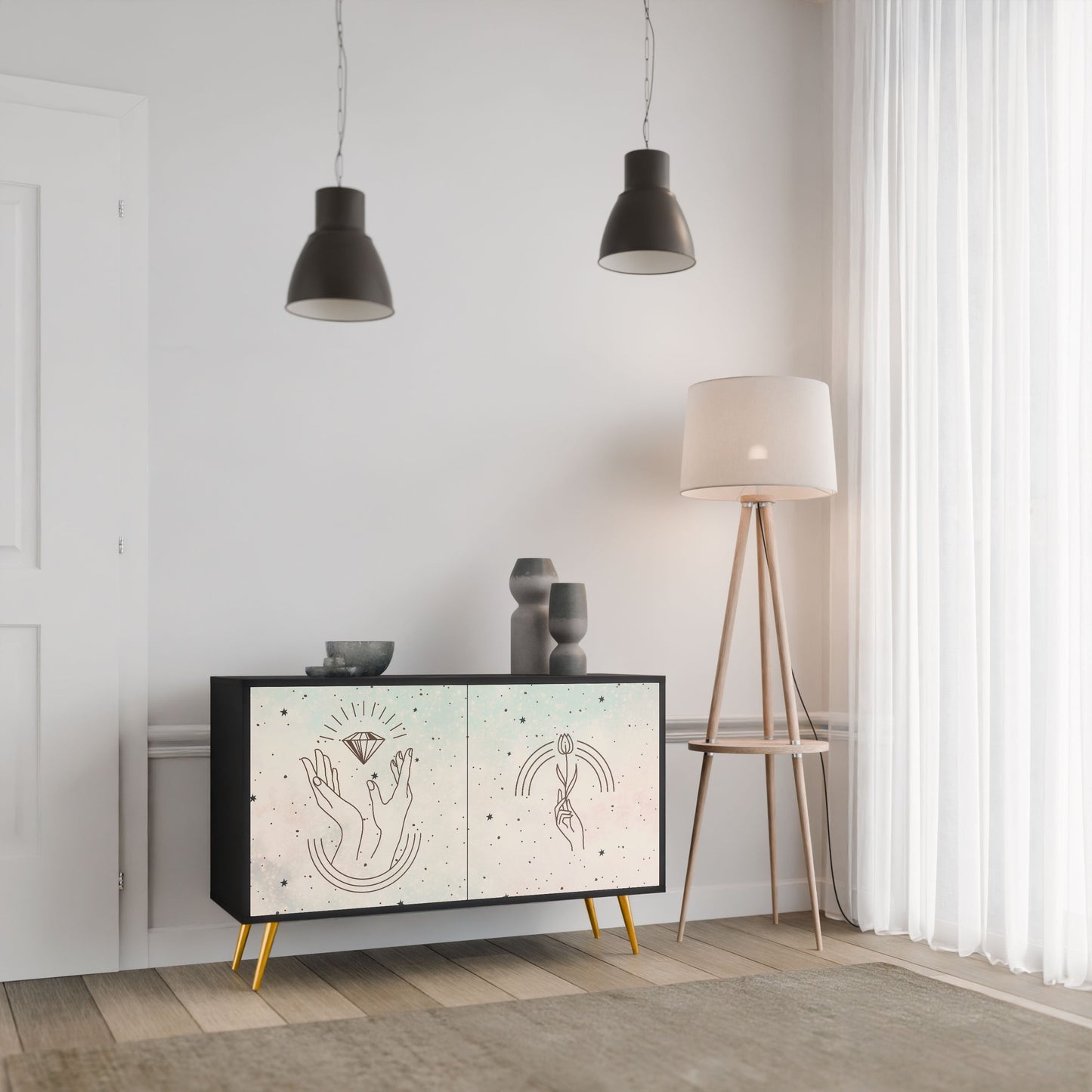 Credenza DELICATE BEAUTY a 2 ante in finitura nera