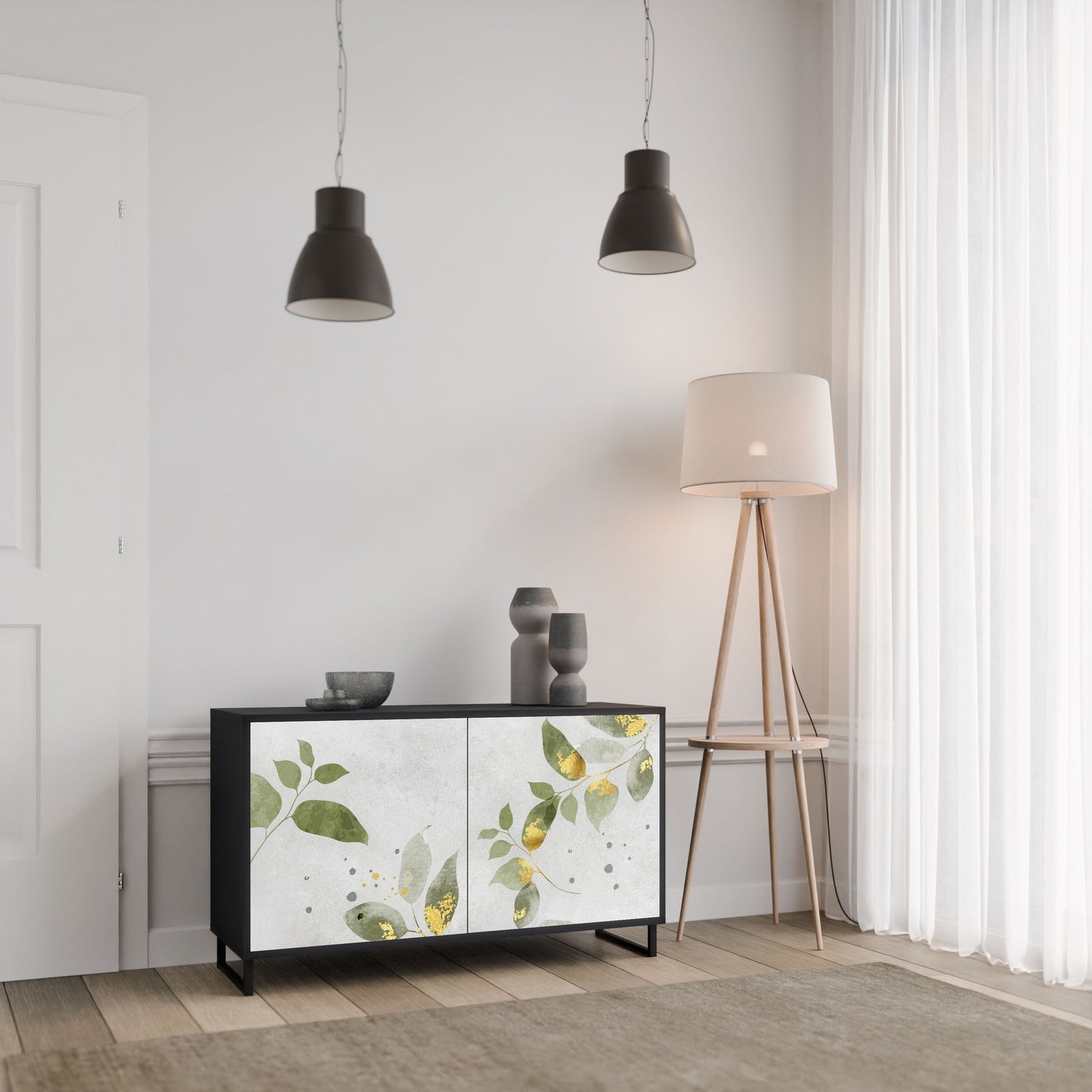 Credenza ELEGANT BOTANICS a 2 ante in finitura nera