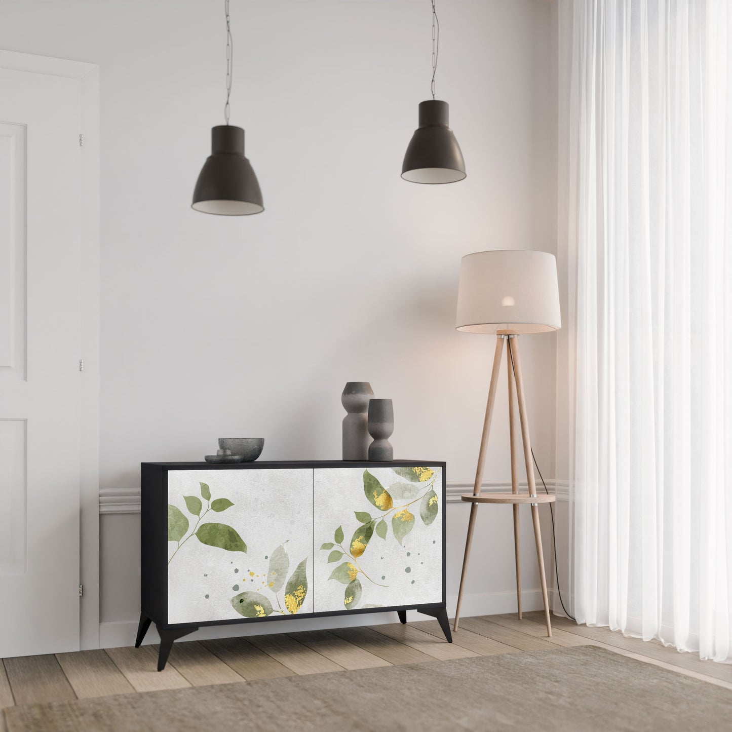 Credenza ELEGANT BOTANICS a 2 ante in finitura nera