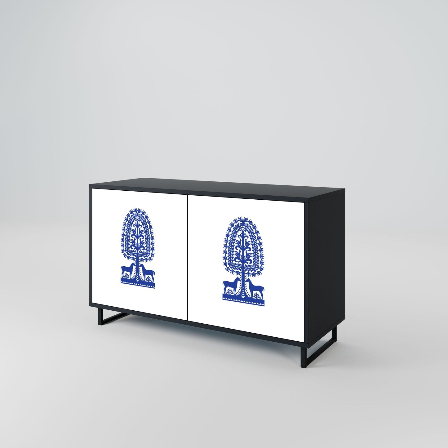 Credenza a 2 ante in stile FOLK ART POLACCO con finitura nera