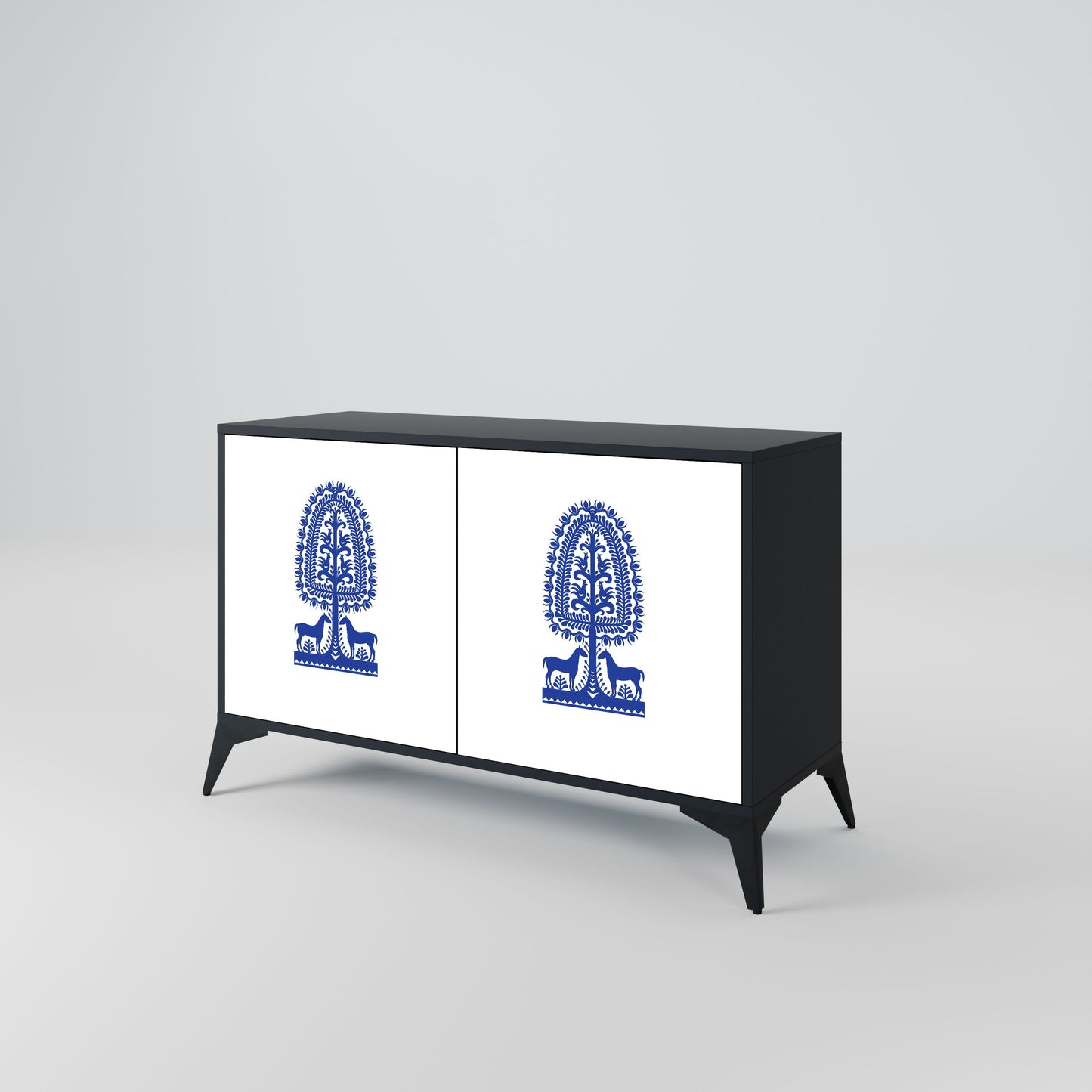 Credenza a 2 ante in stile FOLK ART POLACCO con finitura nera