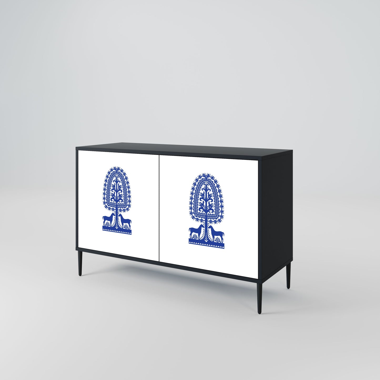 Credenza a 2 ante in stile FOLK ART POLACCO con finitura nera