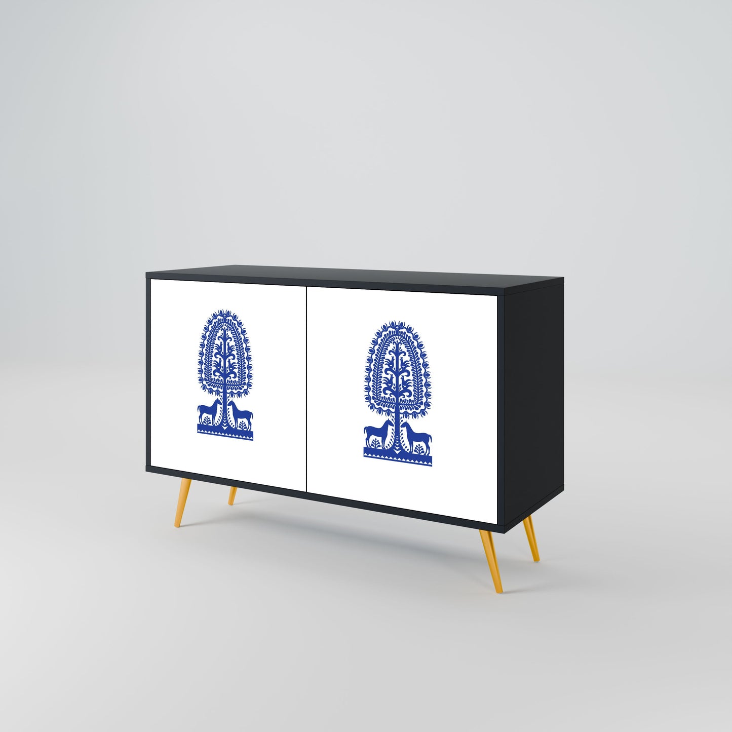 Credenza a 2 ante in stile FOLK ART POLACCO con finitura nera