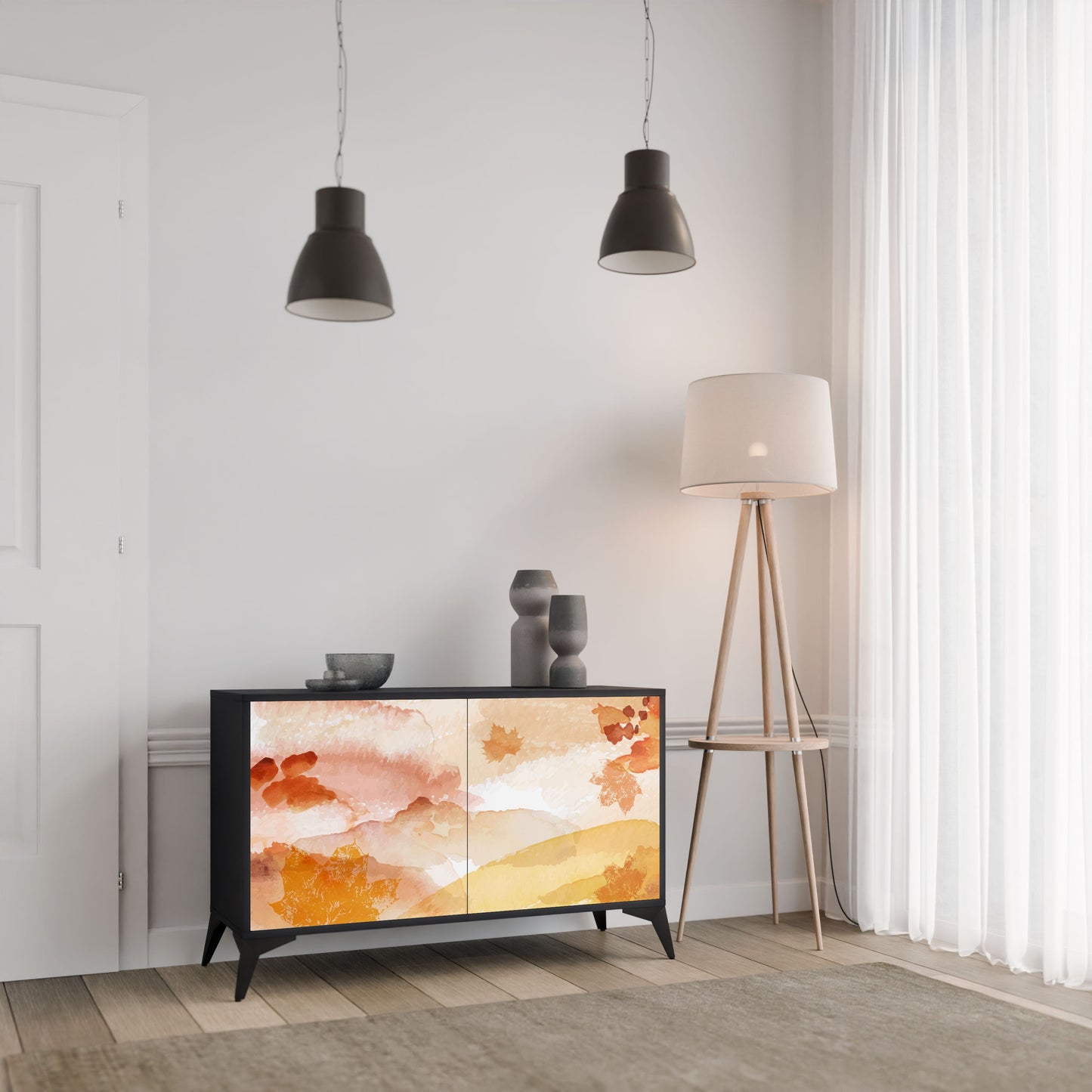 Credenza a 2 ante TRACES OF AUTUMN in finitura nera