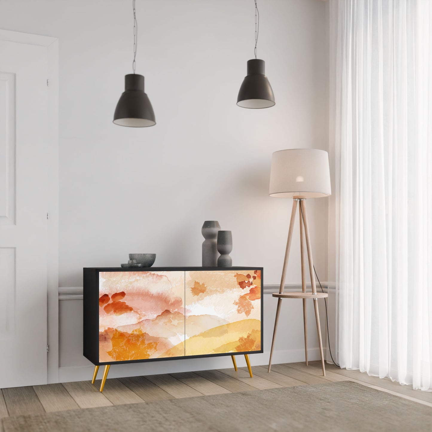 Credenza a 2 ante TRACES OF AUTUMN in finitura nera