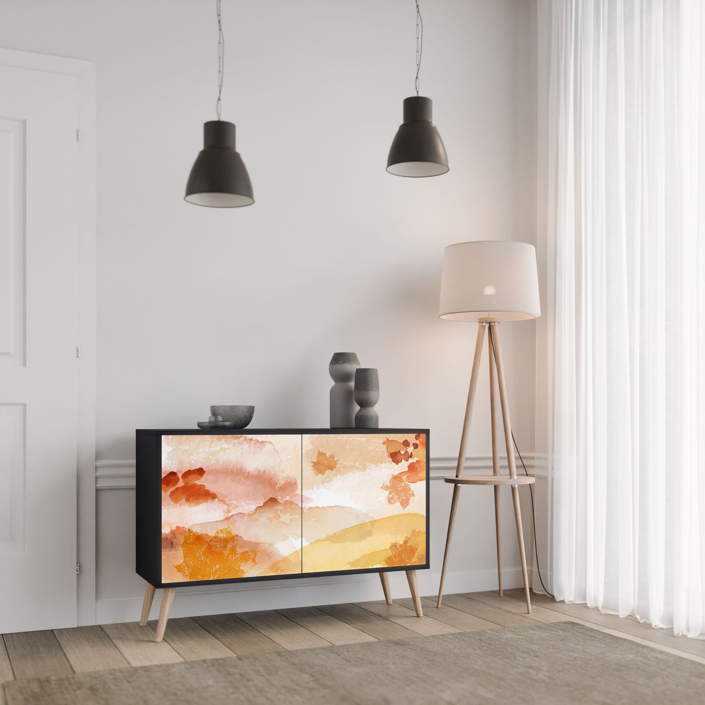 Credenza a 2 ante TRACES OF AUTUMN in finitura nera