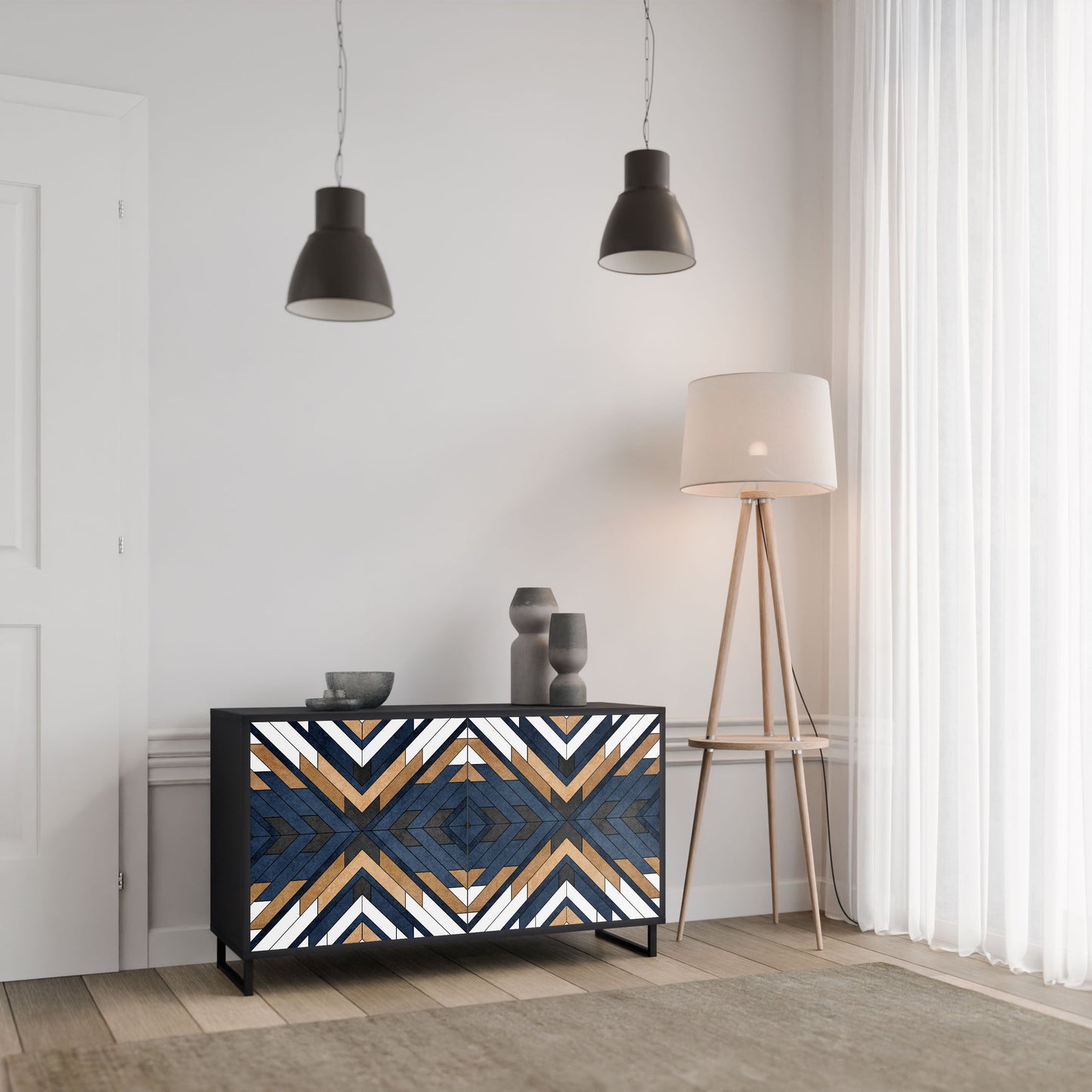 Credenza ARTFUL GEOMETRY a 2 ante in finitura nera
