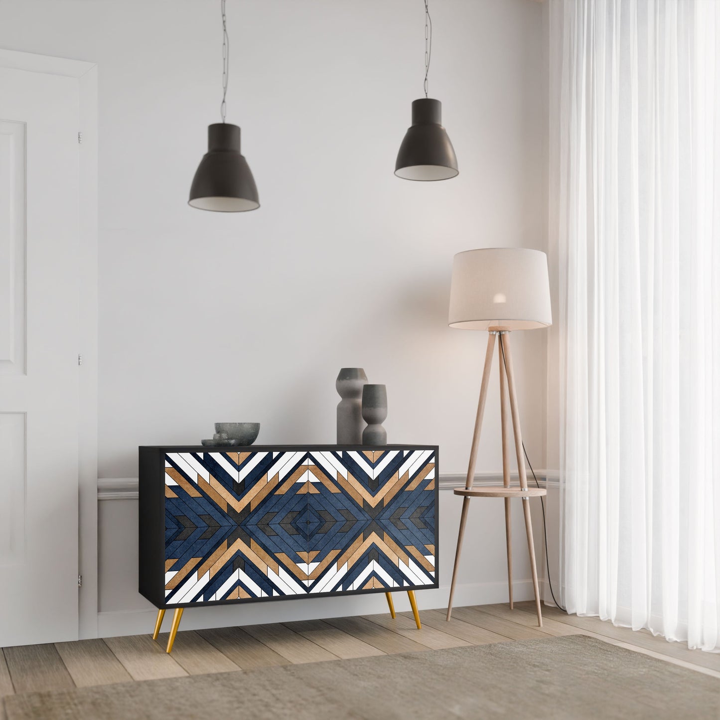 Credenza ARTFUL GEOMETRY a 2 ante in finitura nera