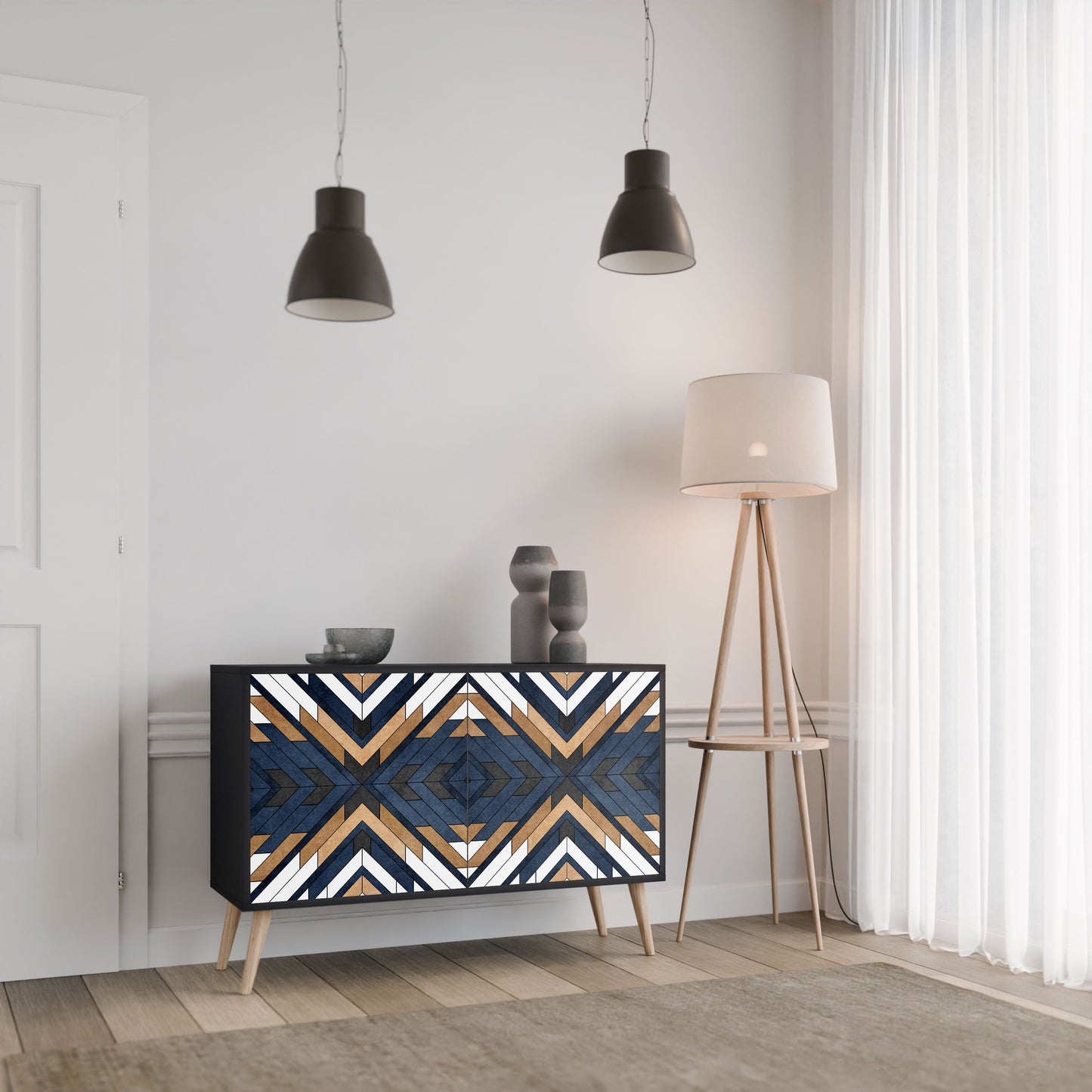 Credenza ARTFUL GEOMETRY a 2 ante in finitura nera