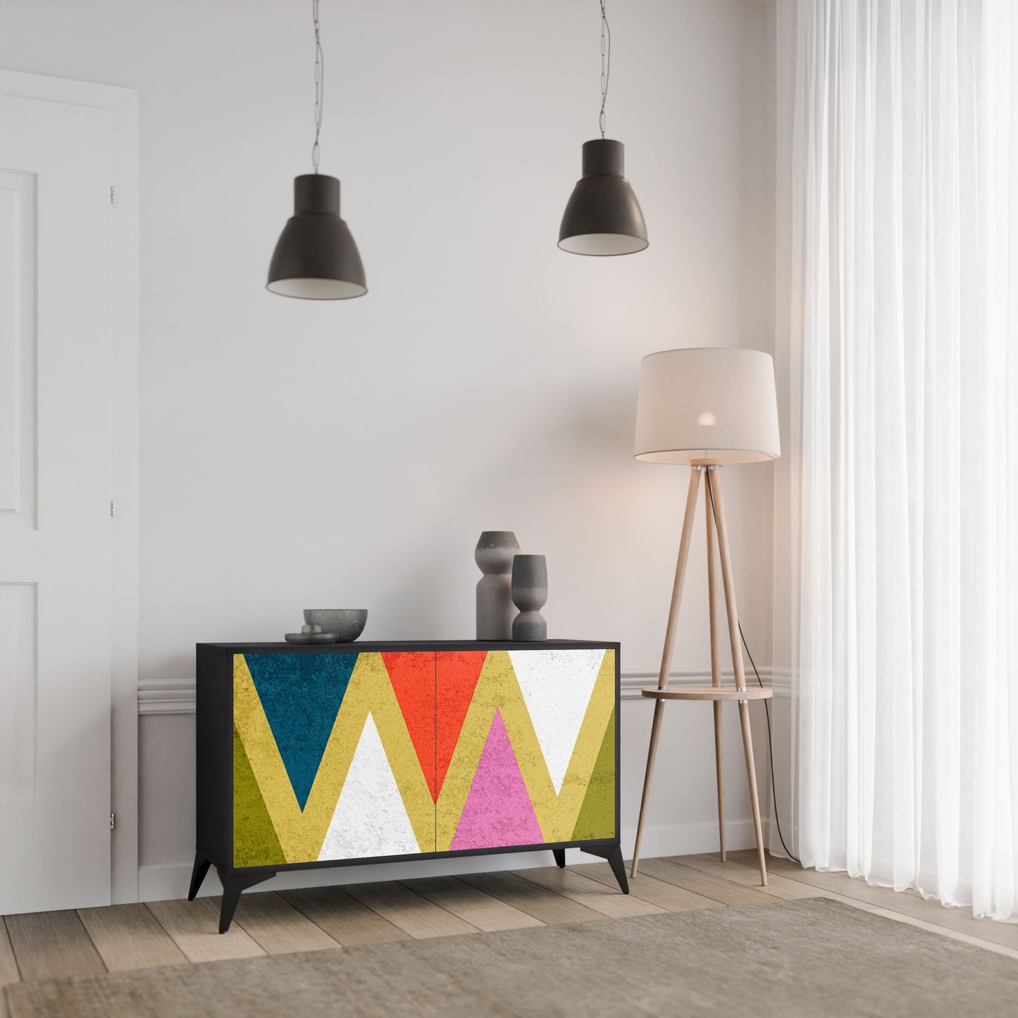 Credenza a 2 ante COLORFUL TRIANGLES in finitura nera