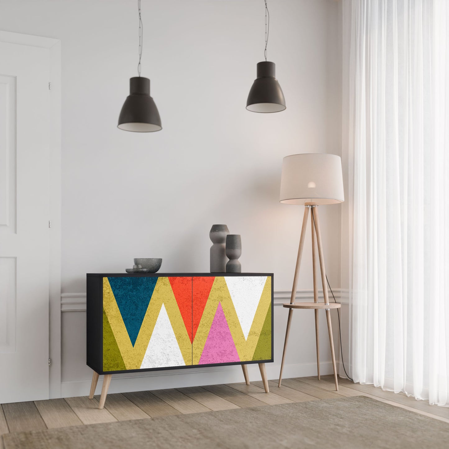 Credenza a 2 ante COLORFUL TRIANGLES in finitura nera