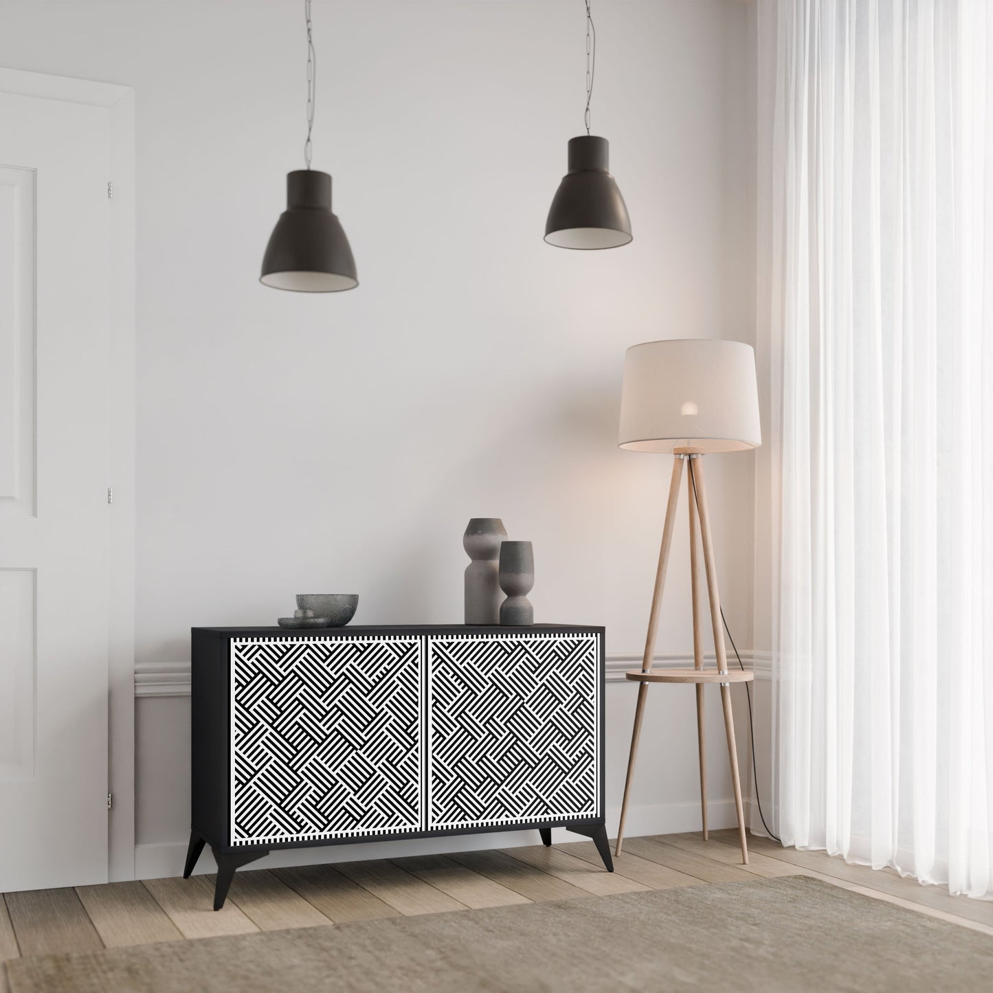 Credenza a 2 ante TEMPORARY SEQUENCE in finitura nera