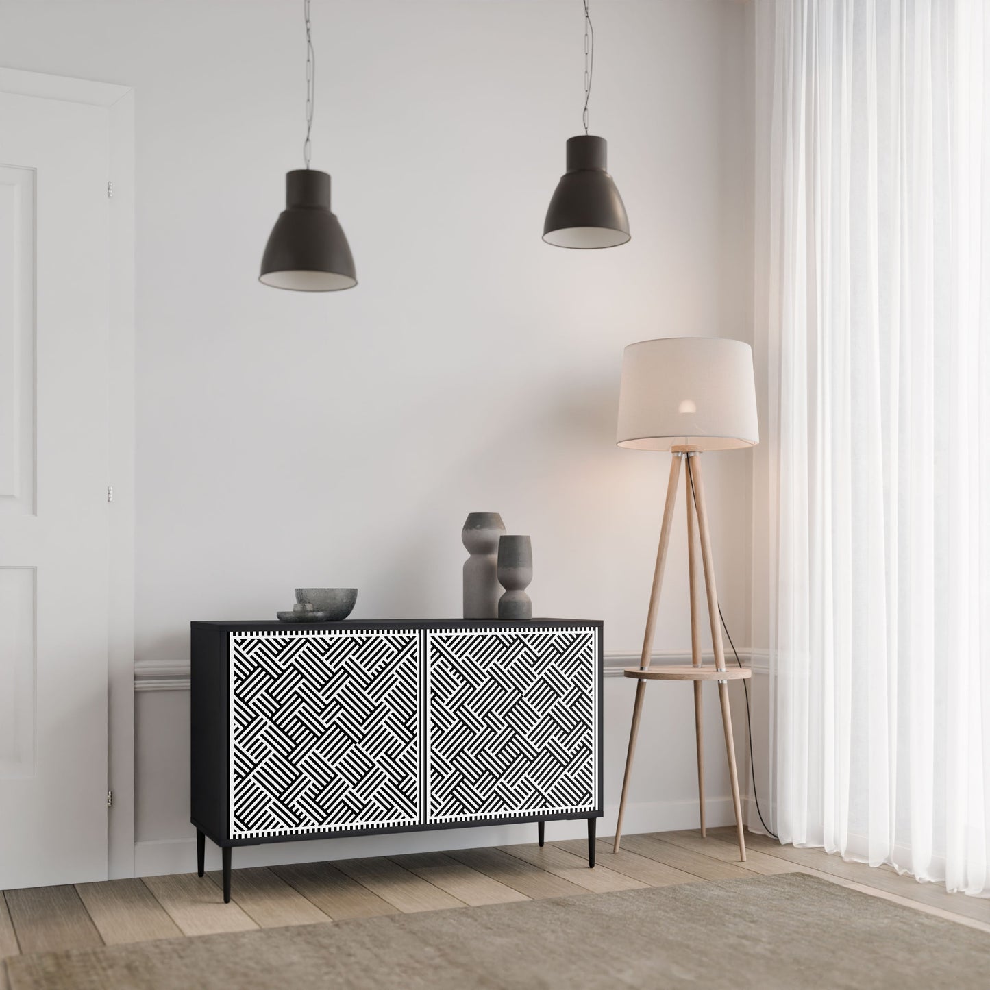 Credenza a 2 ante TEMPORARY SEQUENCE in finitura nera