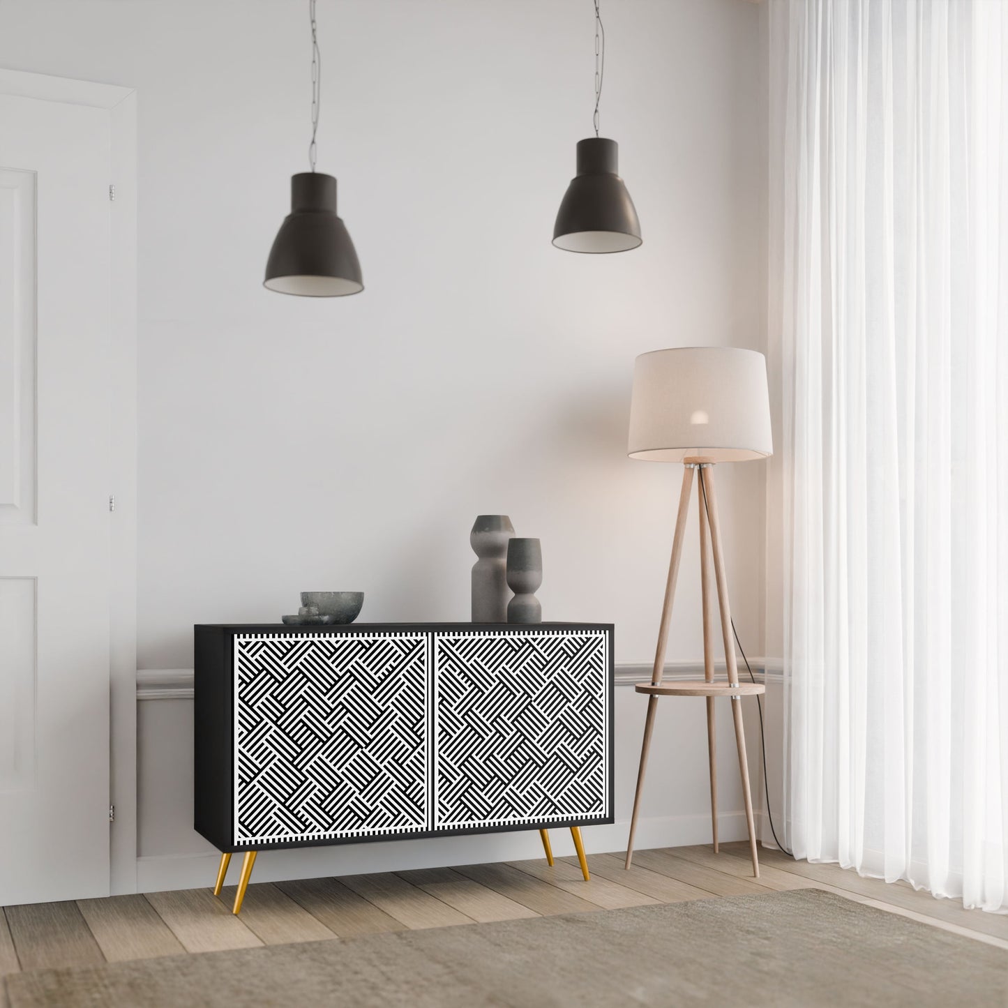 Credenza a 2 ante TEMPORARY SEQUENCE in finitura nera