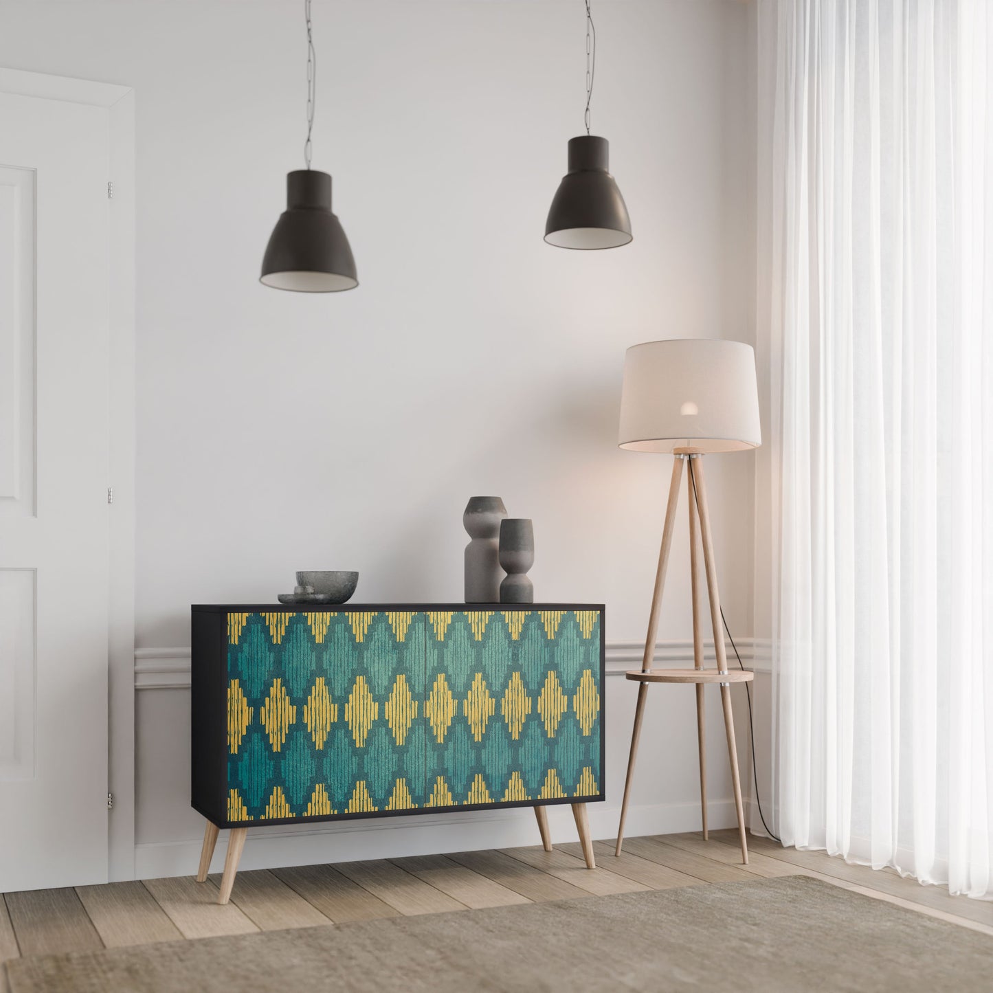 Credenza POLYGONS a 2 ante in finitura nera