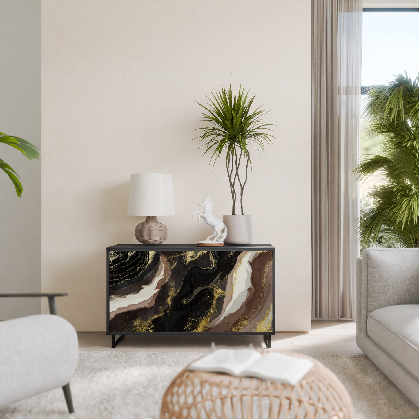 Credenza a 2 ante GOLD DUST in finitura nera