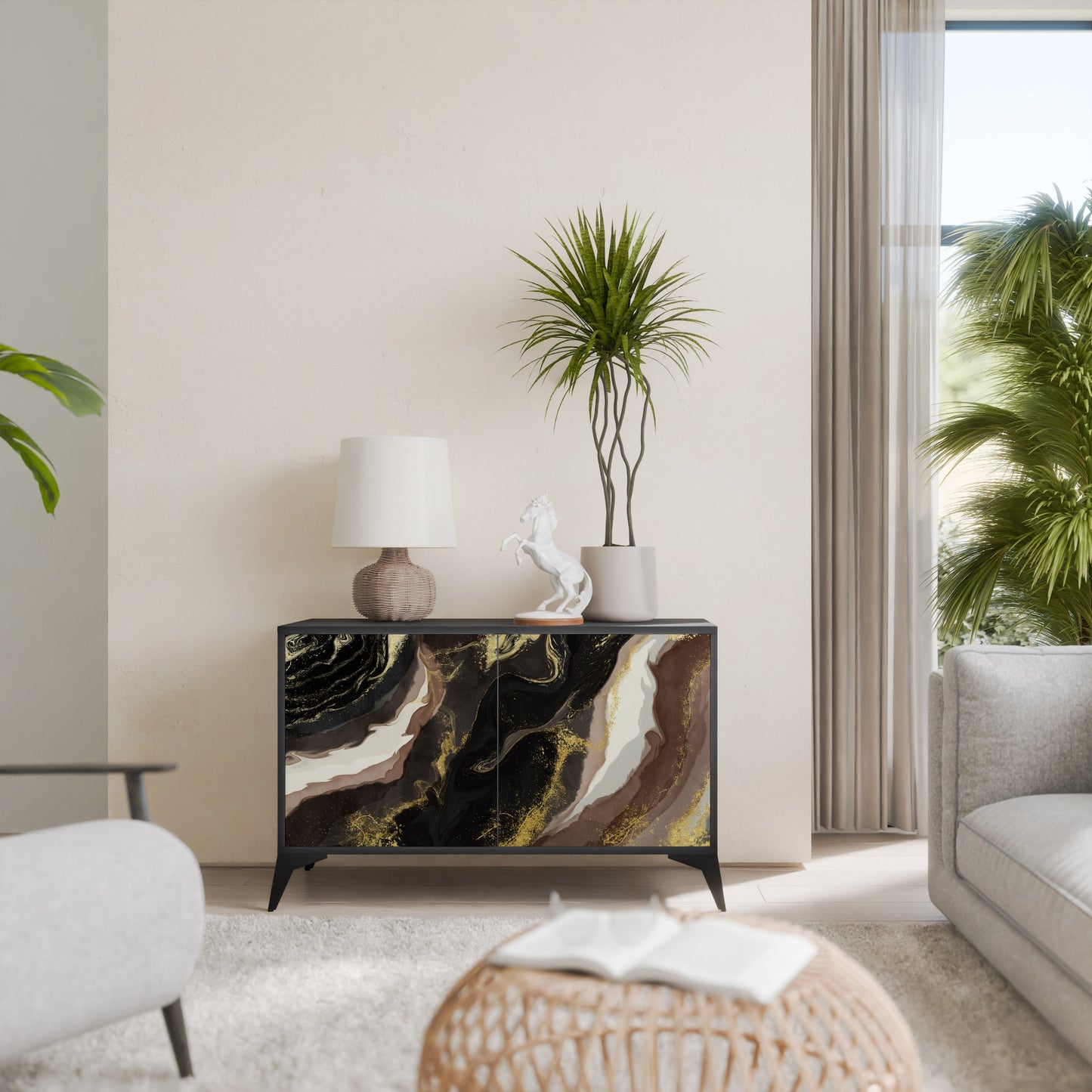 Credenza a 2 ante GOLD DUST in finitura nera