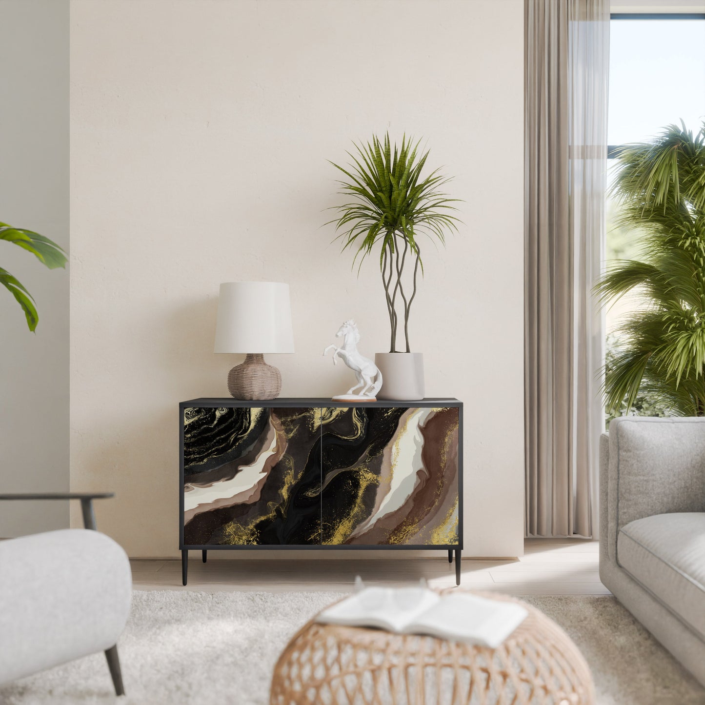 Credenza a 2 ante GOLD DUST in finitura nera
