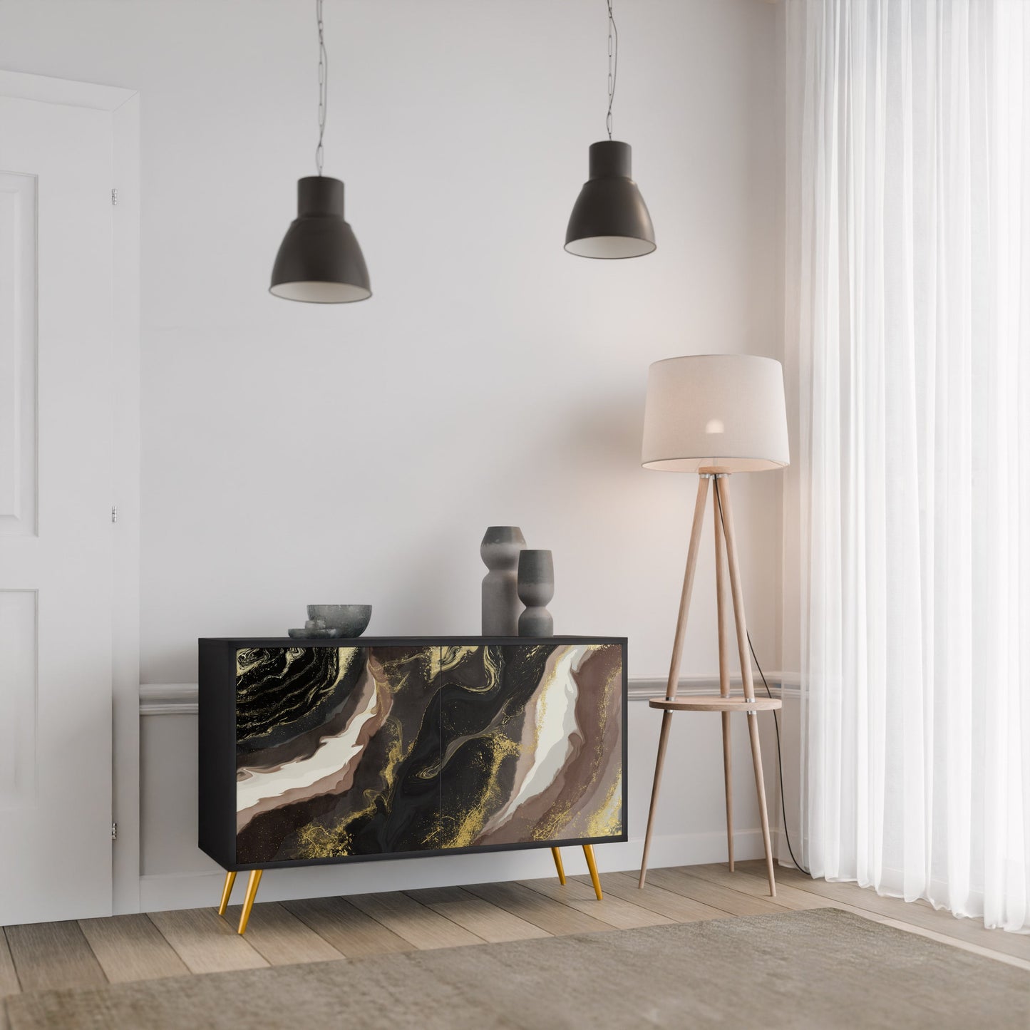 Credenza a 2 ante GOLD DUST in finitura nera
