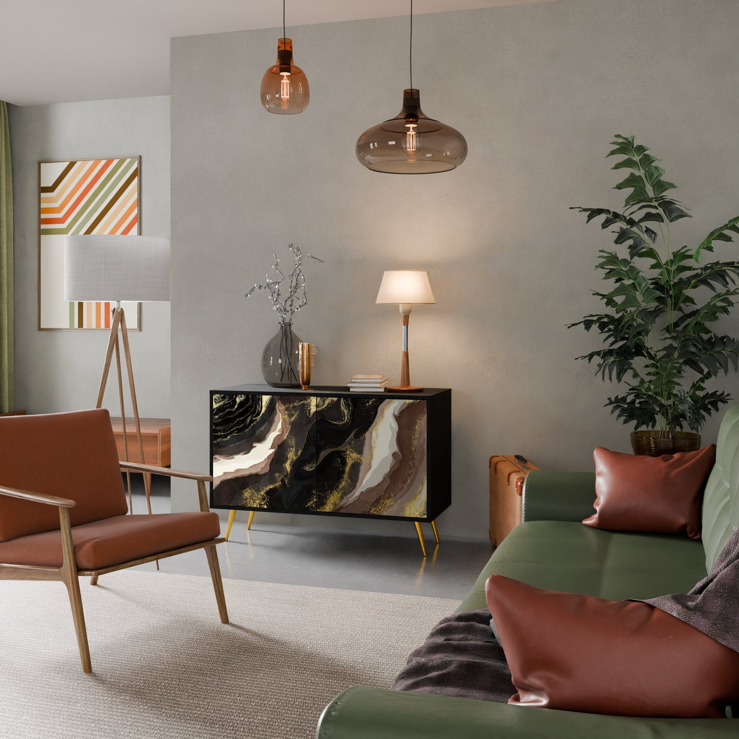 Credenza a 2 ante GOLD DUST in finitura nera