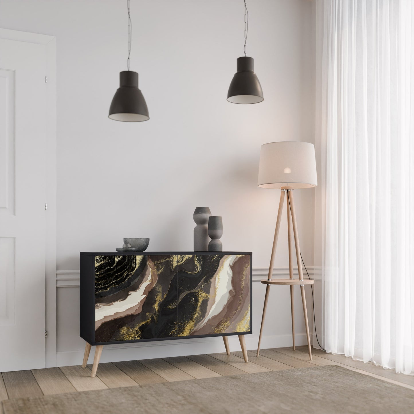 Credenza a 2 ante GOLD DUST in finitura nera