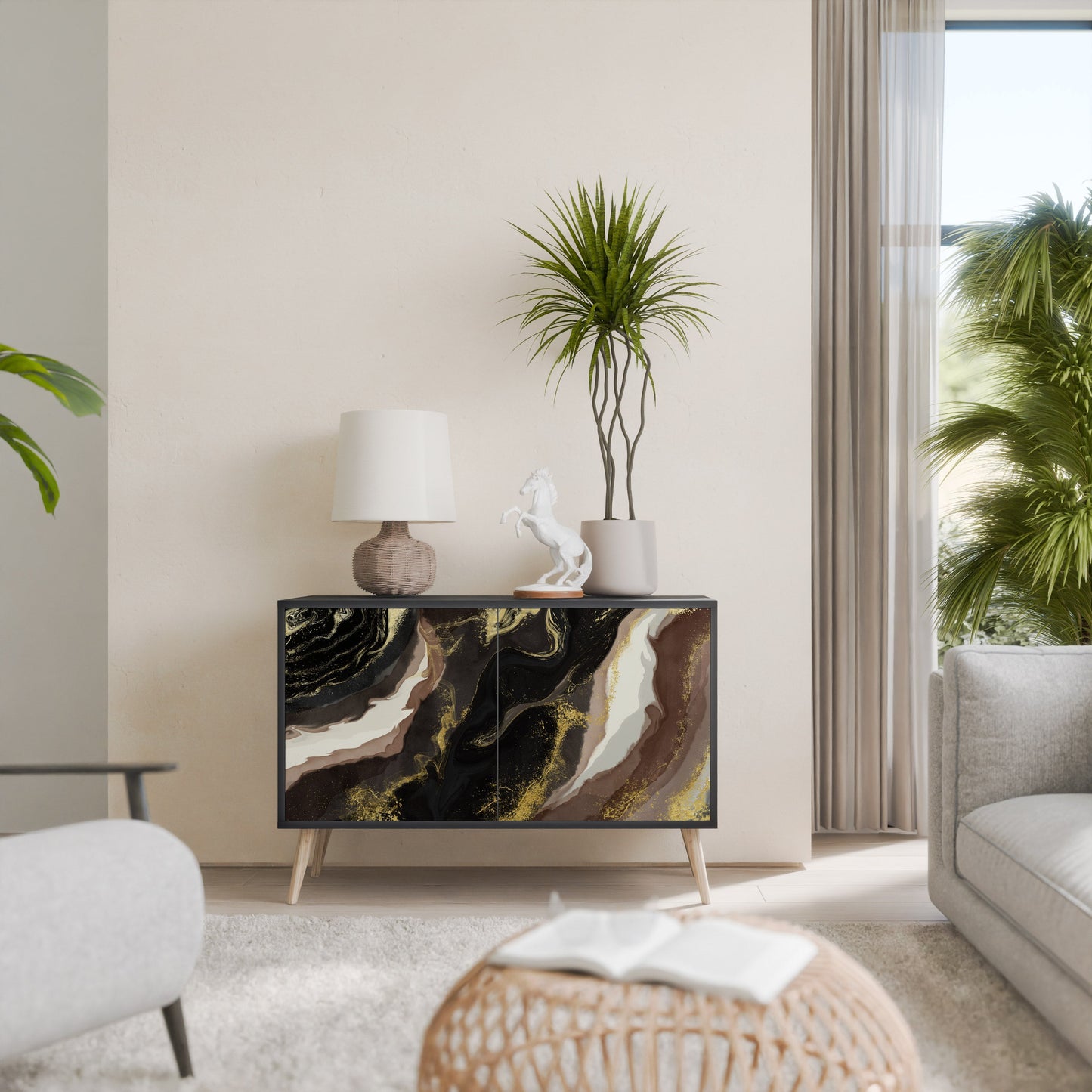 Credenza a 2 ante GOLD DUST in finitura nera