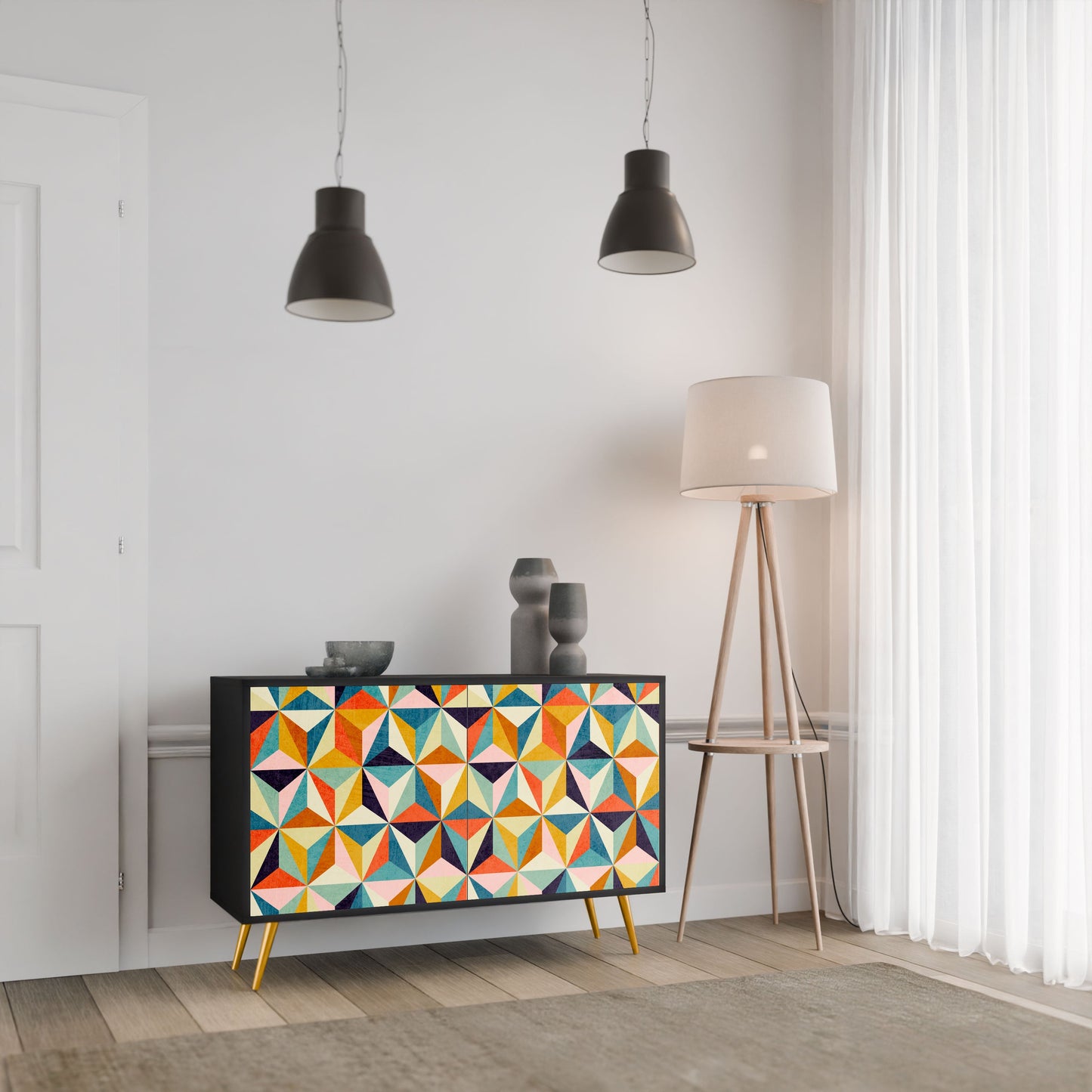 Credenza TESSELATE TREASURES a 2 ante in finitura nera