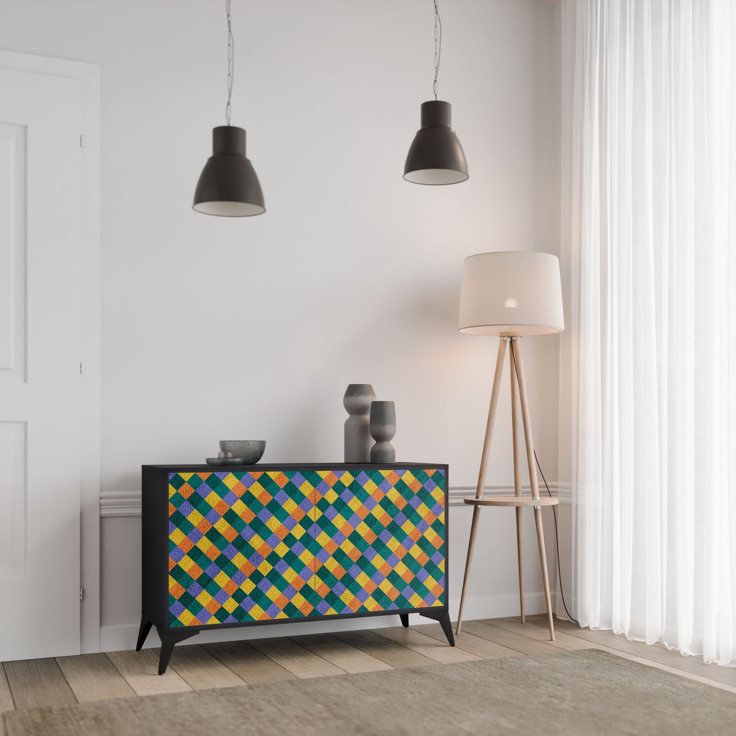 Credenza a 2 ante PAINTED SQUARES MIX in finitura nera