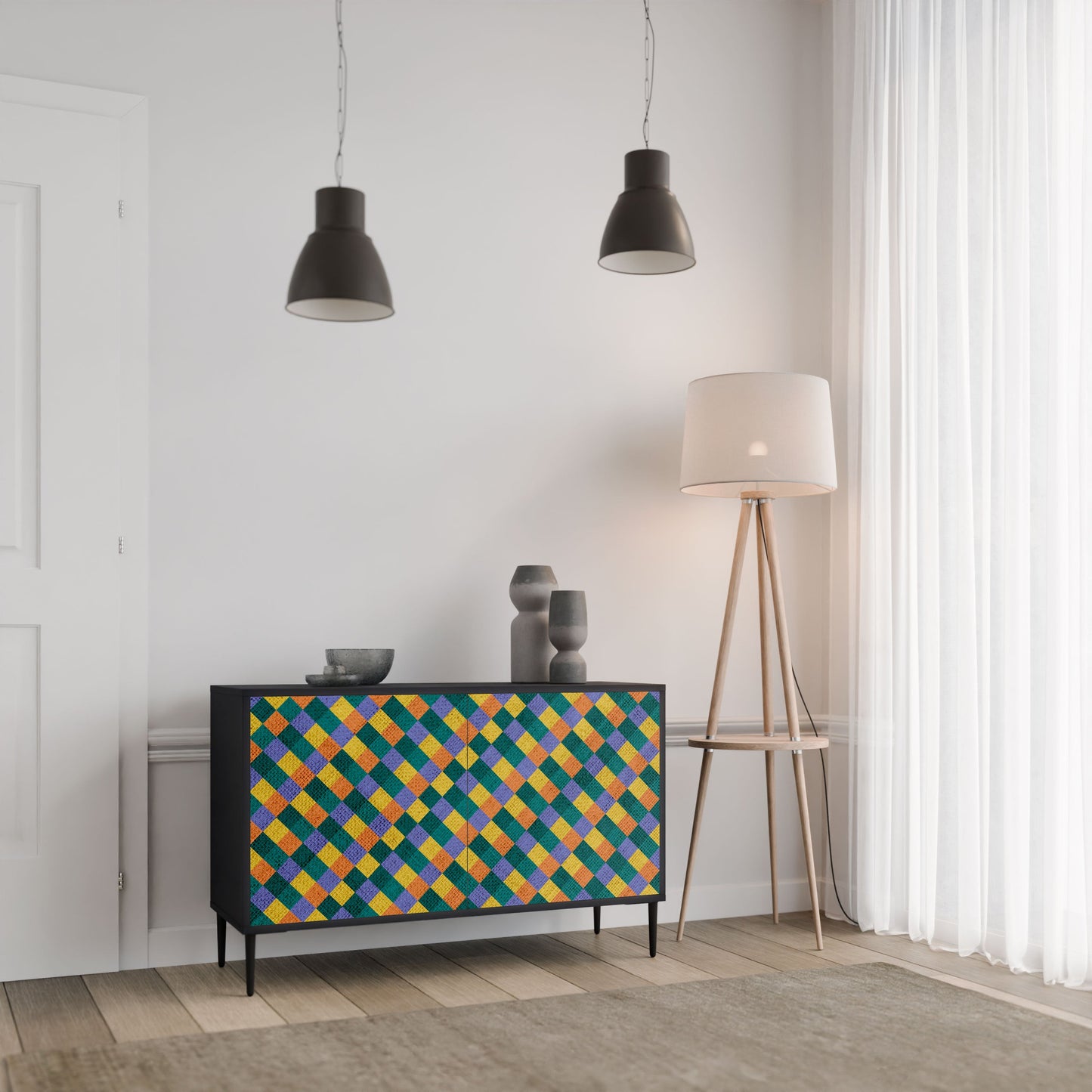 Credenza a 2 ante PAINTED SQUARES MIX in finitura nera