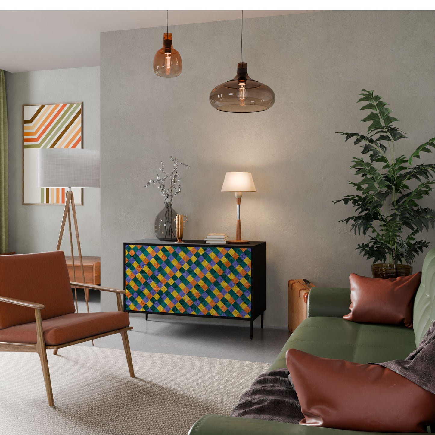 Credenza a 2 ante PAINTED SQUARES MIX in finitura nera