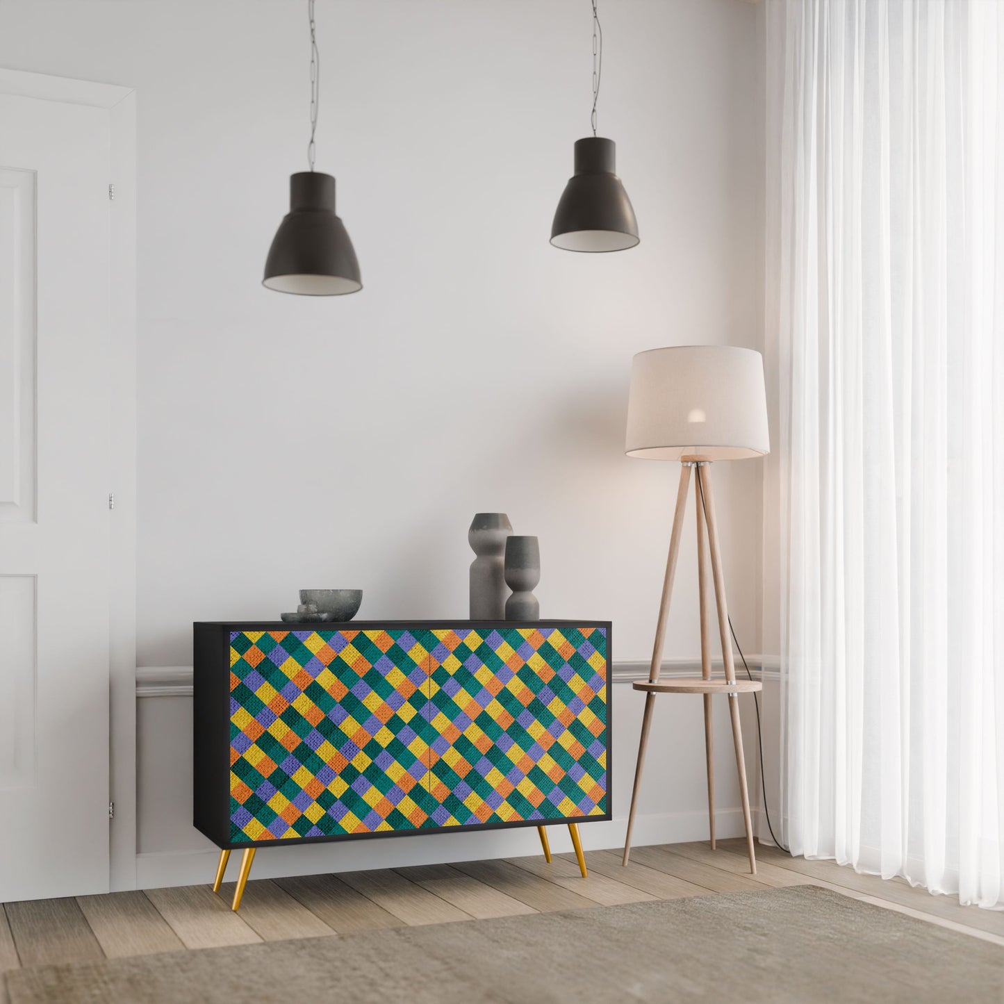 Credenza a 2 ante PAINTED SQUARES MIX in finitura nera