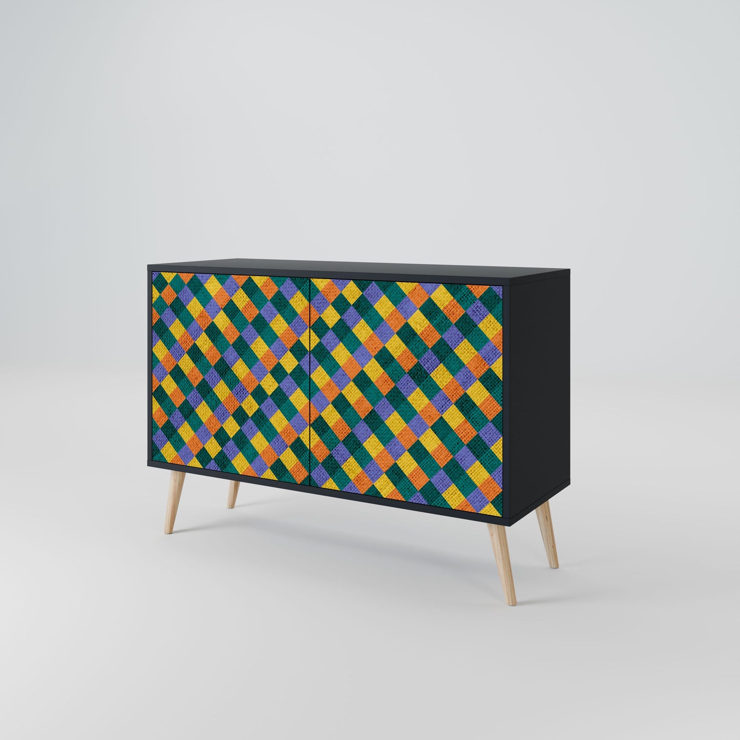 Credenza a 2 ante PAINTED SQUARES MIX in finitura nera