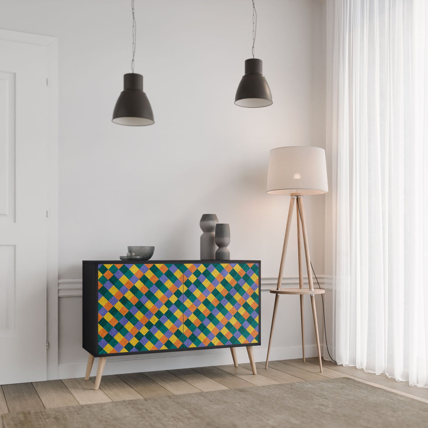 Credenza a 2 ante PAINTED SQUARES MIX in finitura nera