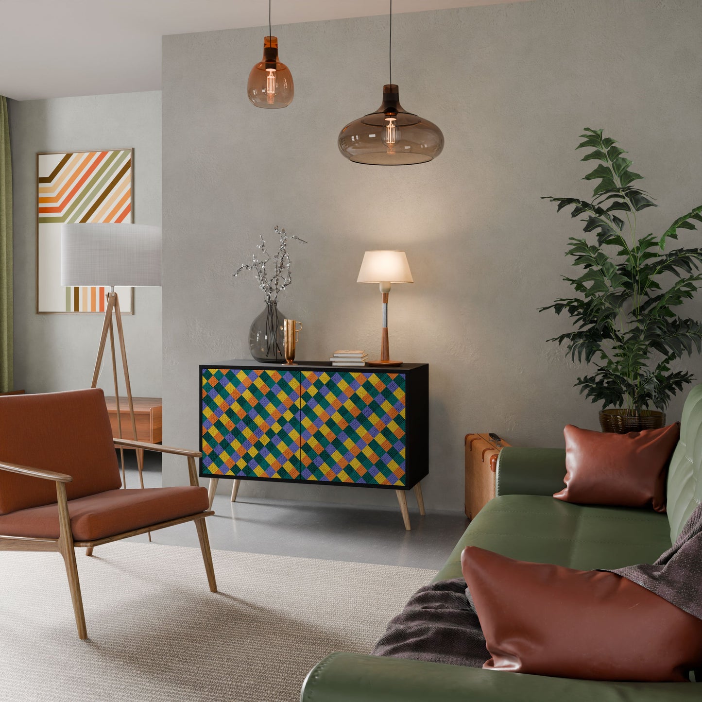 Credenza a 2 ante PAINTED SQUARES MIX in finitura nera