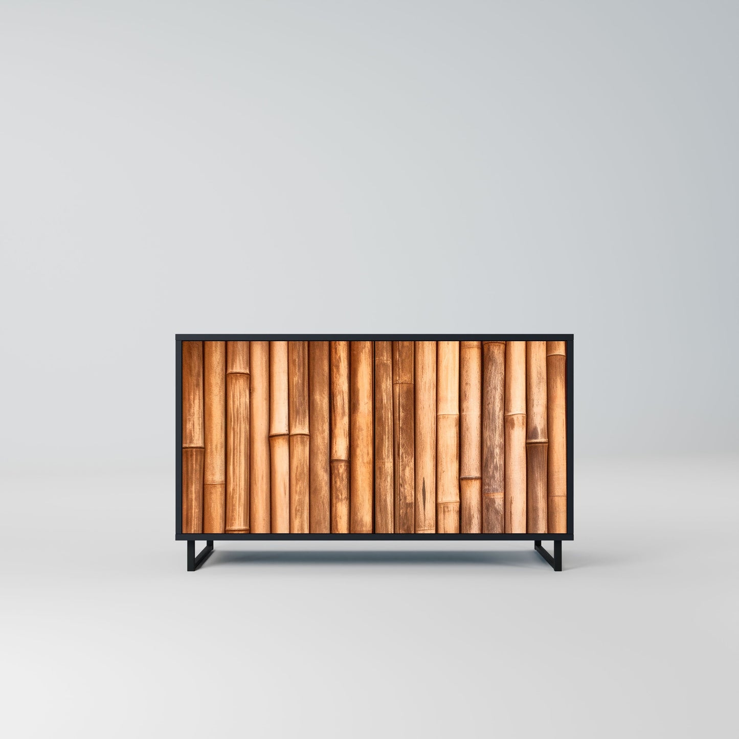 Credenza a 2 ante in LEGNO NATURALE con finitura nera