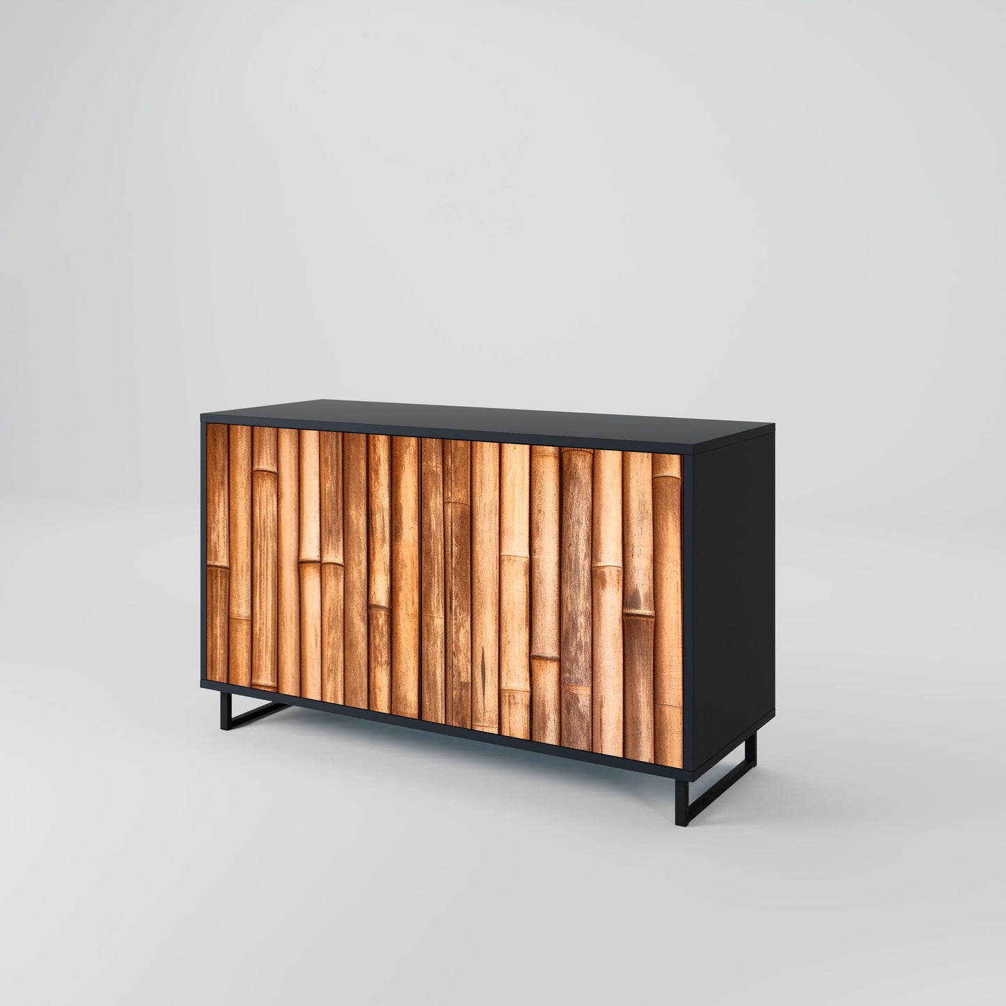 Credenza a 2 ante in LEGNO NATURALE con finitura nera