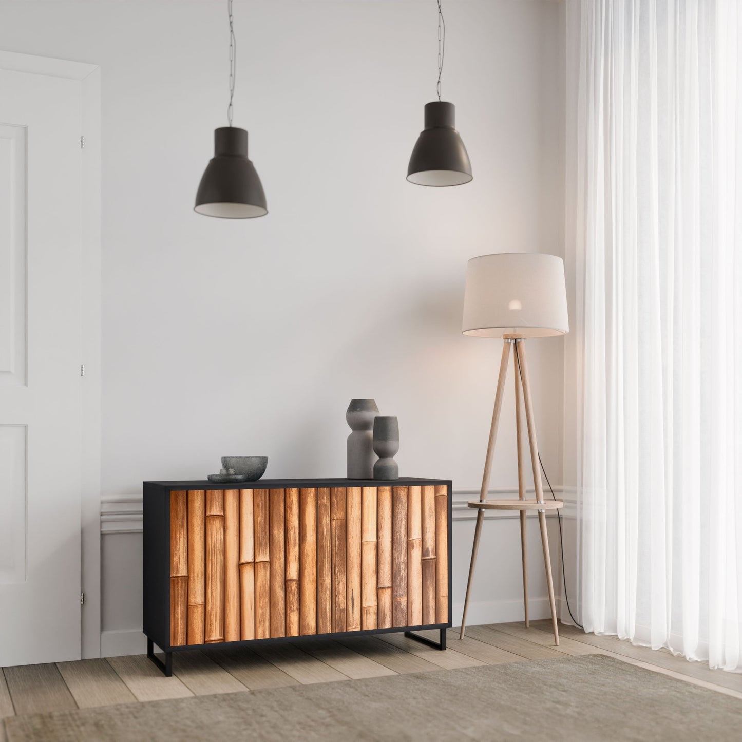 Credenza a 2 ante in LEGNO NATURALE con finitura nera