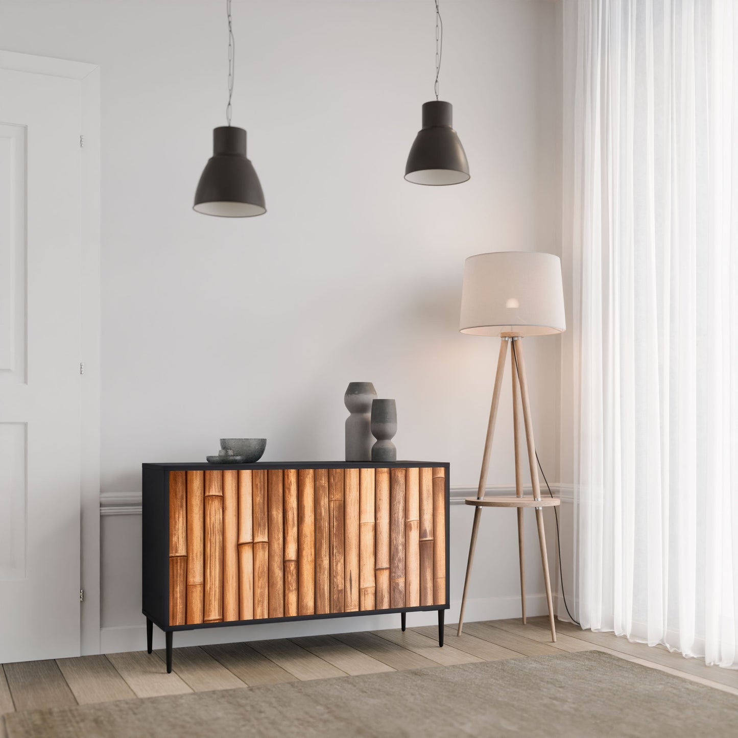 Credenza a 2 ante in LEGNO NATURALE con finitura nera