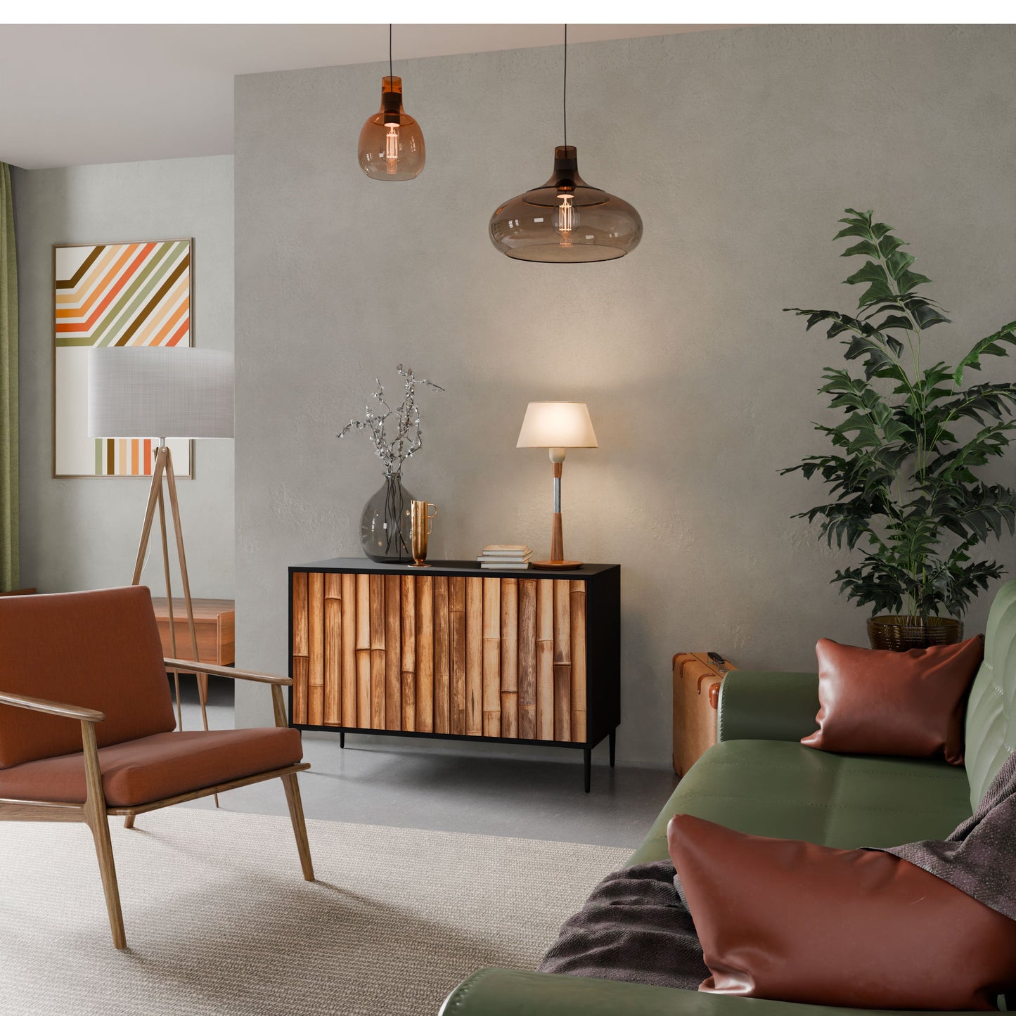 Credenza a 2 ante in LEGNO NATURALE con finitura nera