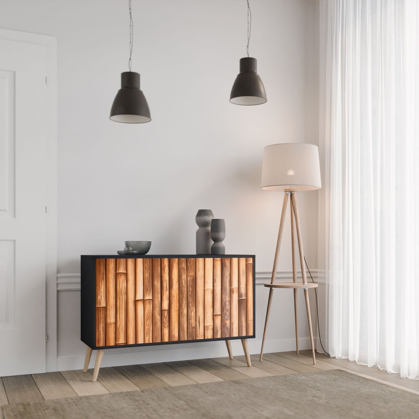 Credenza a 2 ante in LEGNO NATURALE con finitura nera