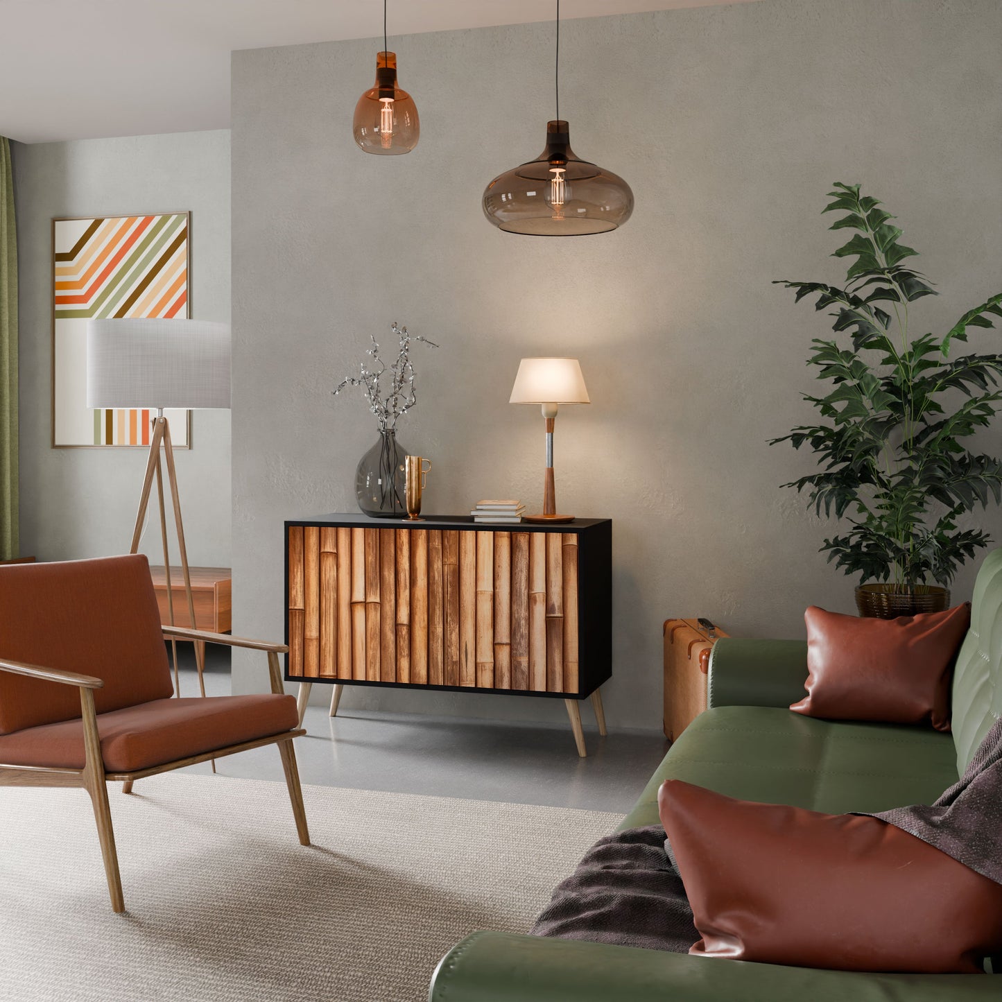 Credenza a 2 ante in LEGNO NATURALE con finitura nera