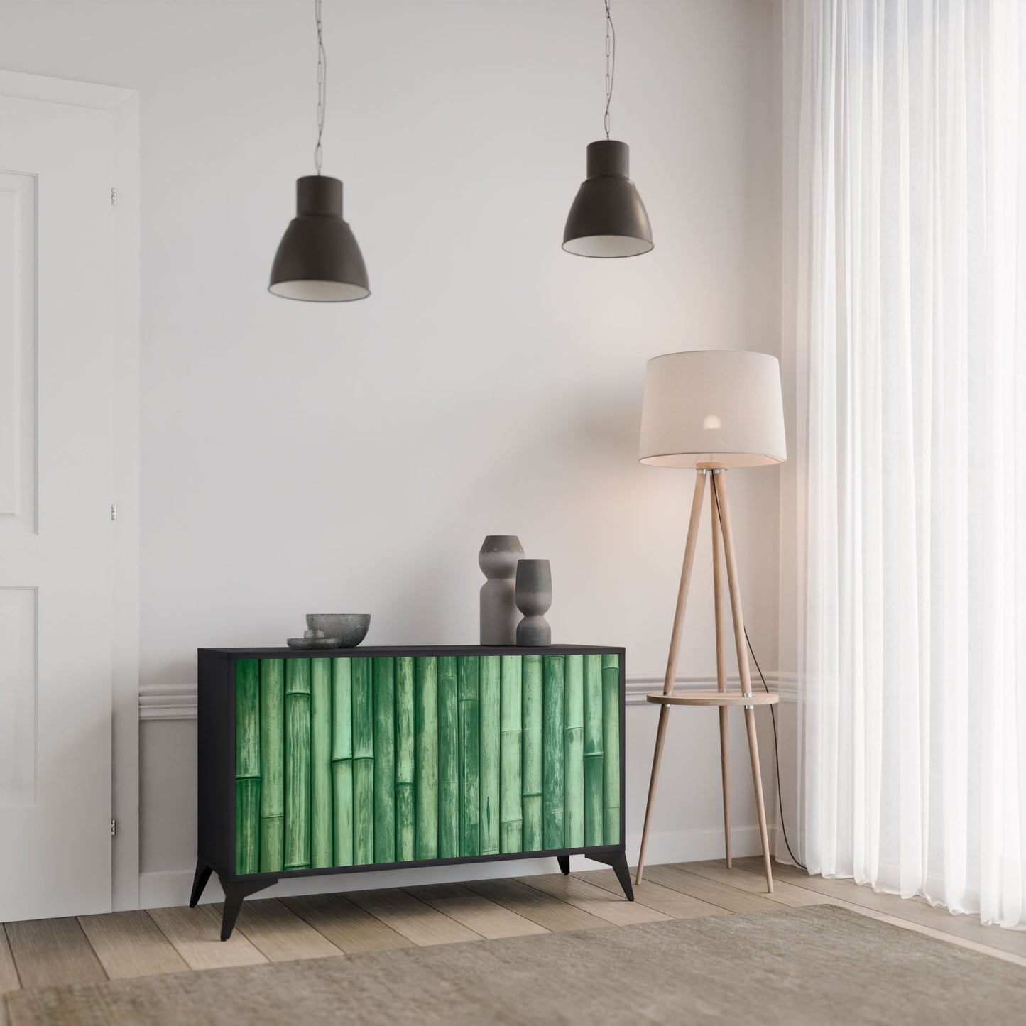 Credenza a 2 ante NATURAL GREEN in finitura nera
