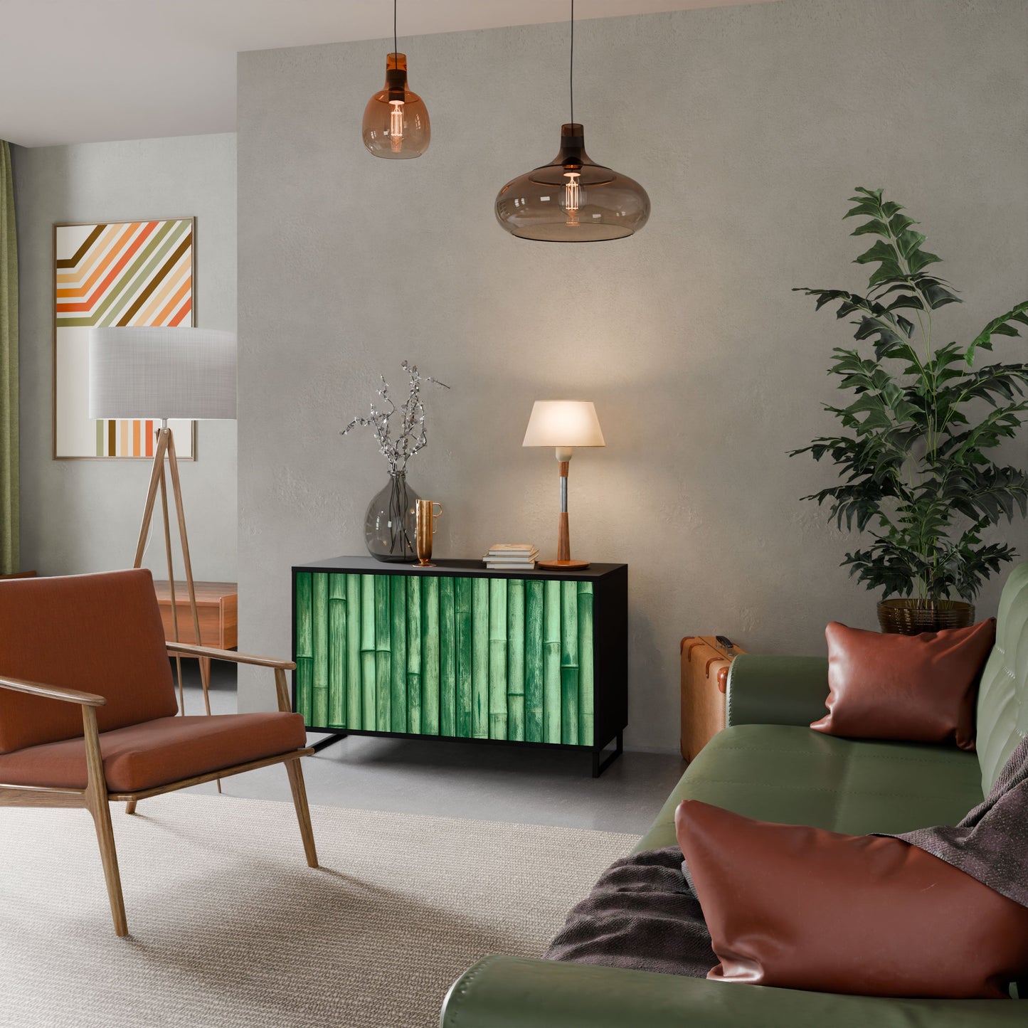 Credenza a 2 ante NATURAL GREEN in finitura nera