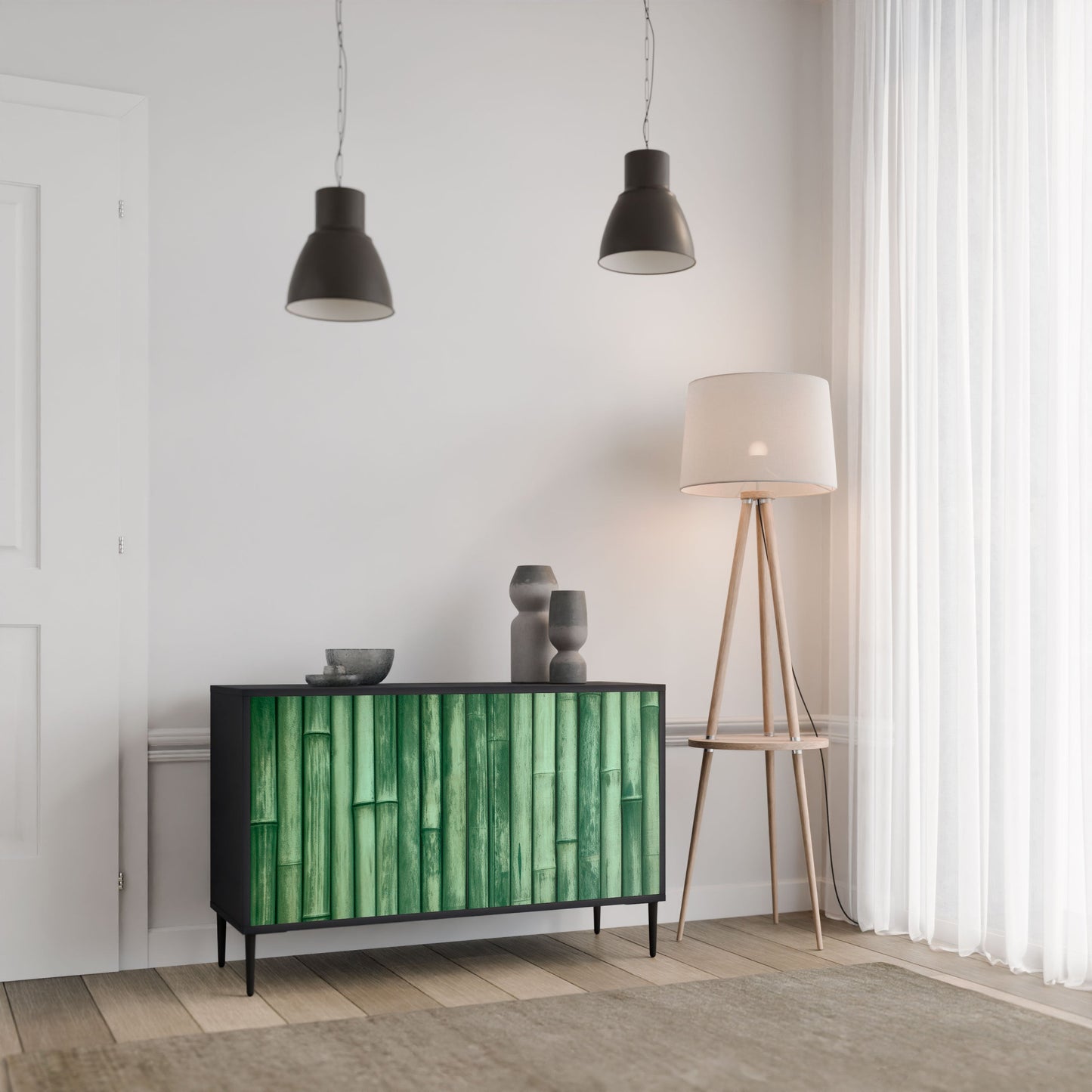 Credenza a 2 ante NATURAL GREEN in finitura nera