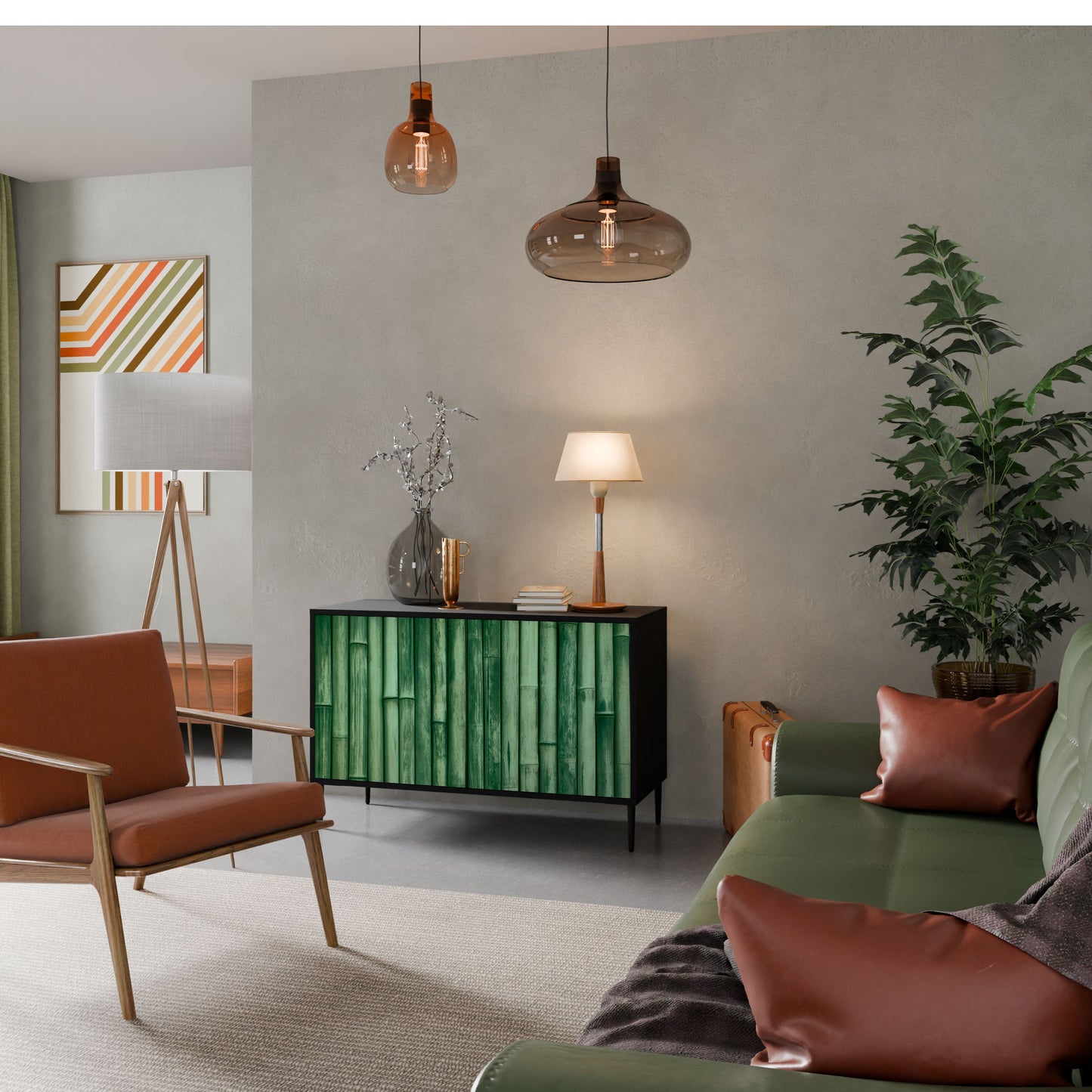 Credenza a 2 ante NATURAL GREEN in finitura nera