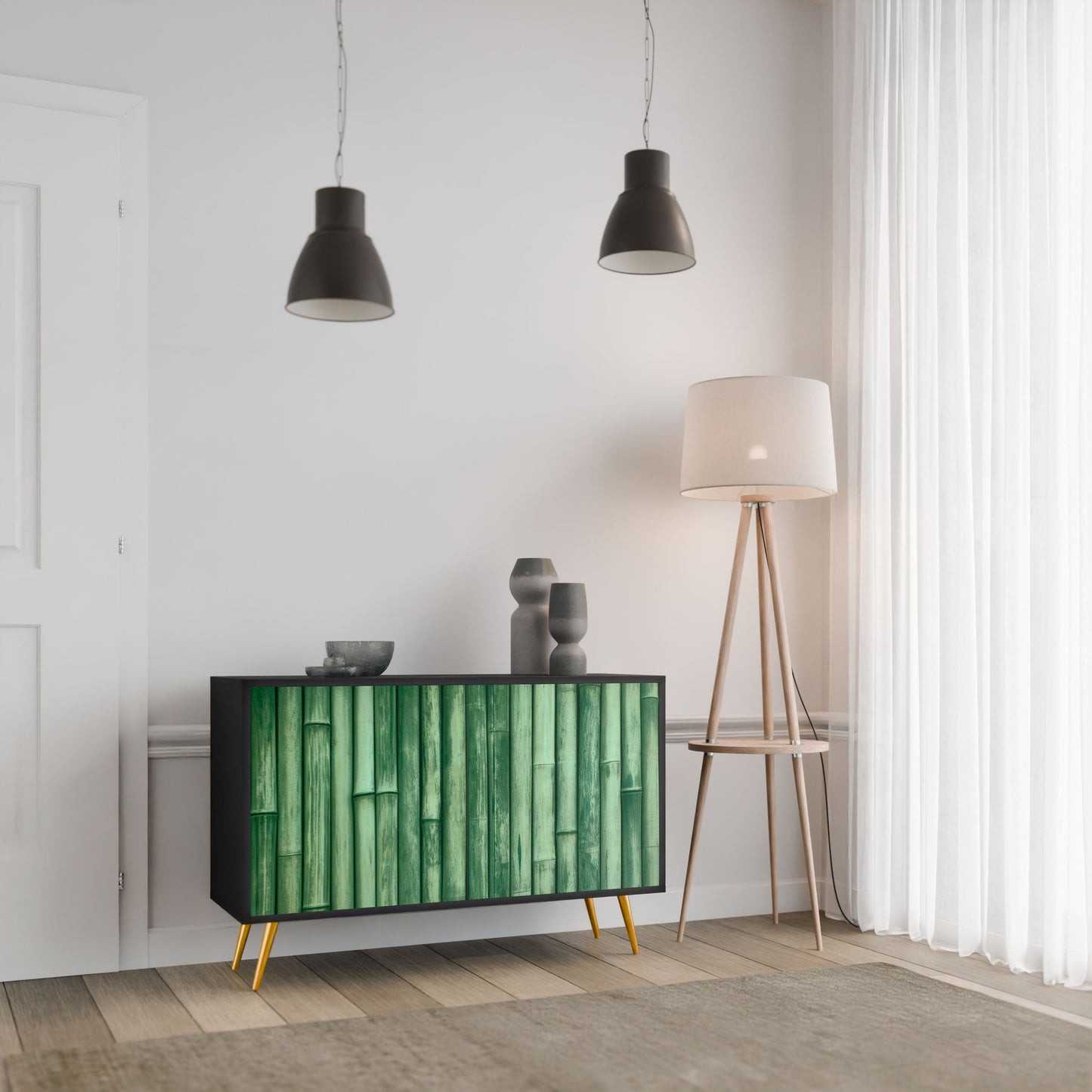 Credenza a 2 ante NATURAL GREEN in finitura nera