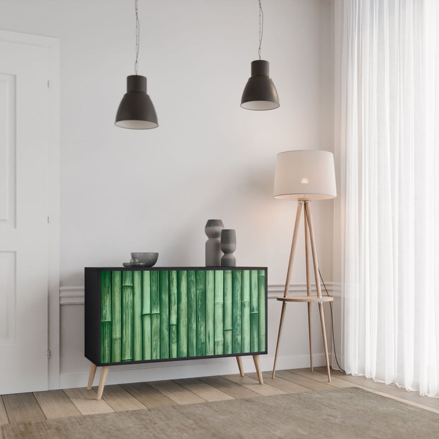 Credenza a 2 ante NATURAL GREEN in finitura nera